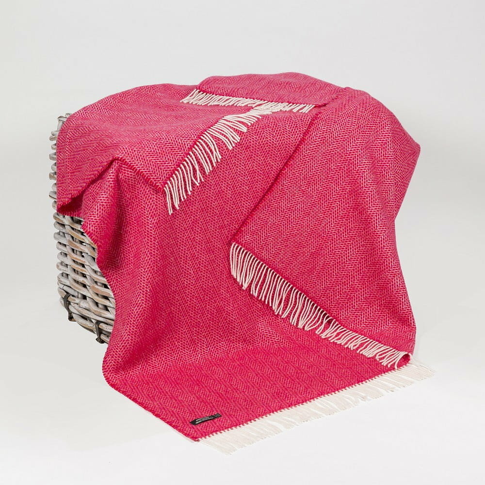 John Hanly | Cashmere Herringbone Throw -Raspberry Pink