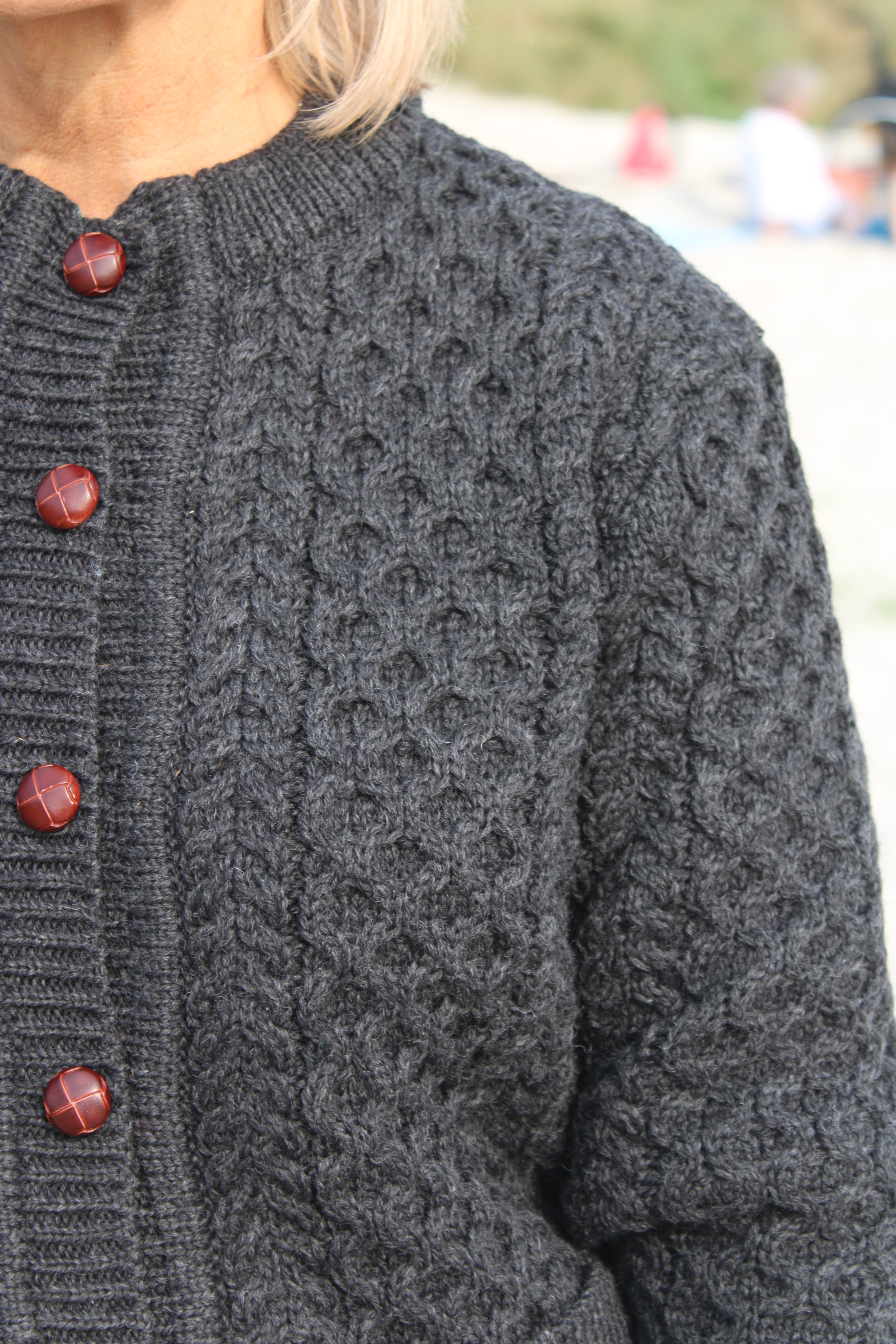 Aran Cable Knit Lumber Cardigan - Charcoal