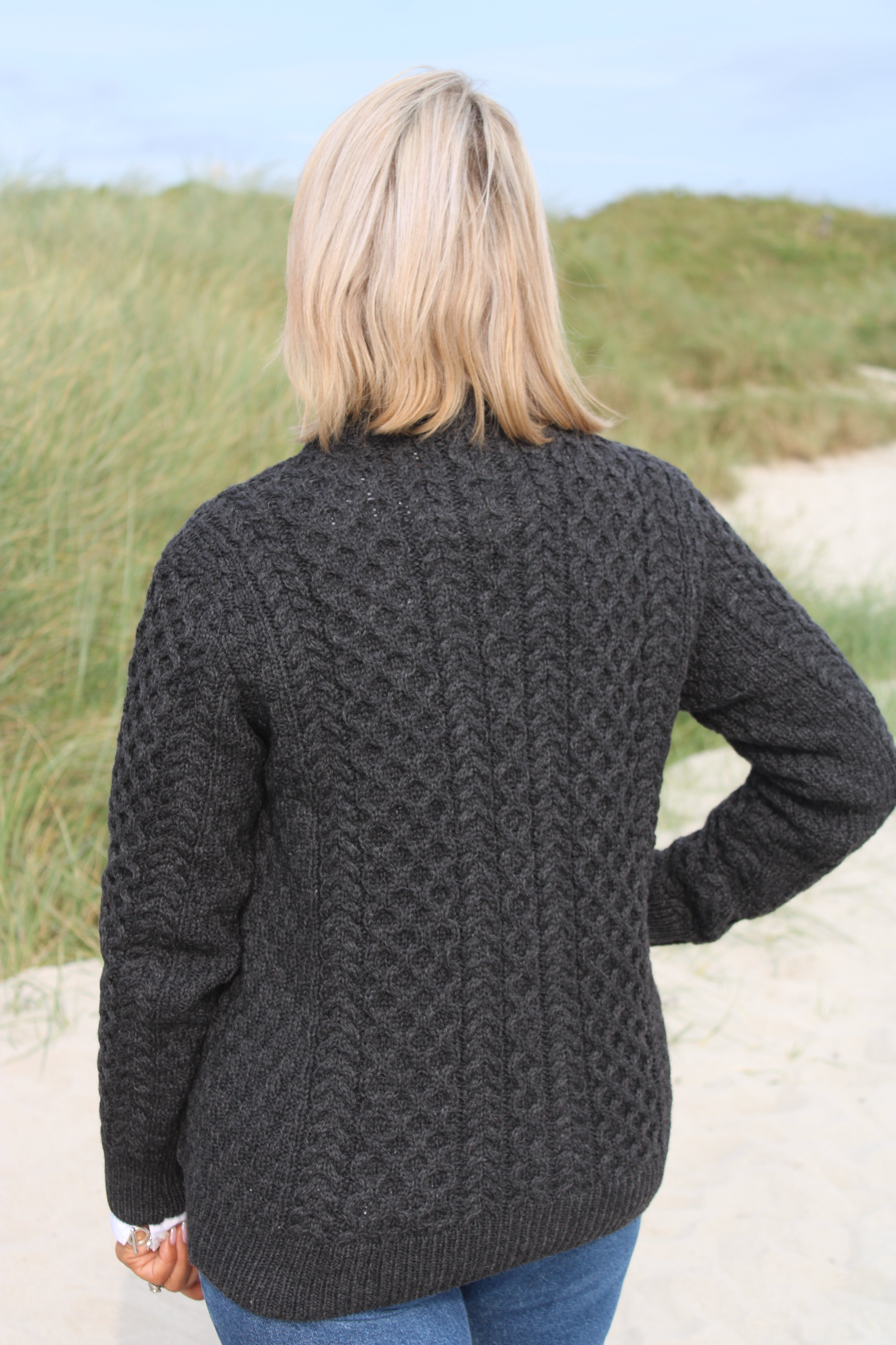 Aran Cable Knit Lumber Cardigan - Charcoal