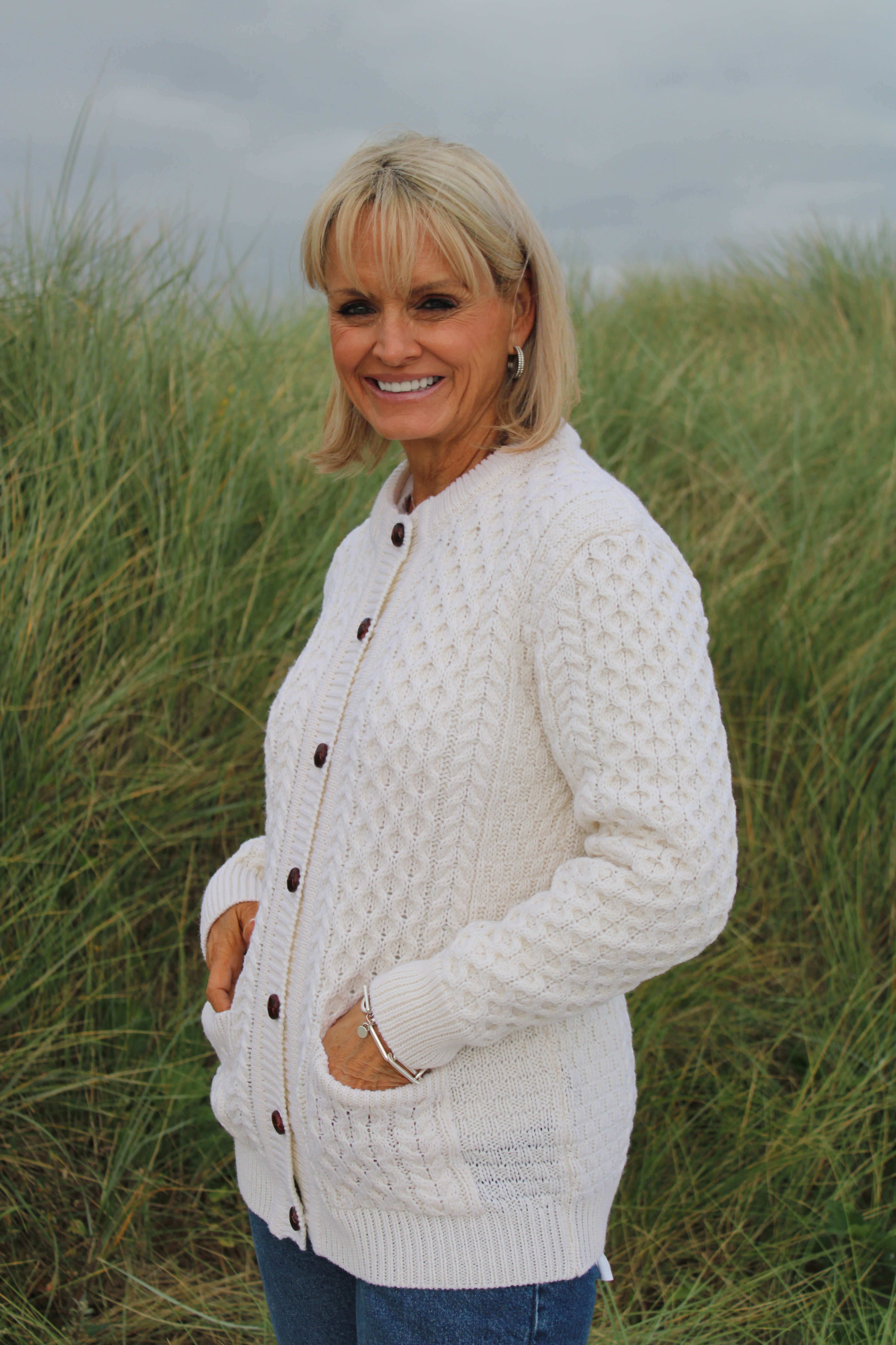 Aran Cable Knit Lumber Cardigan - Natural