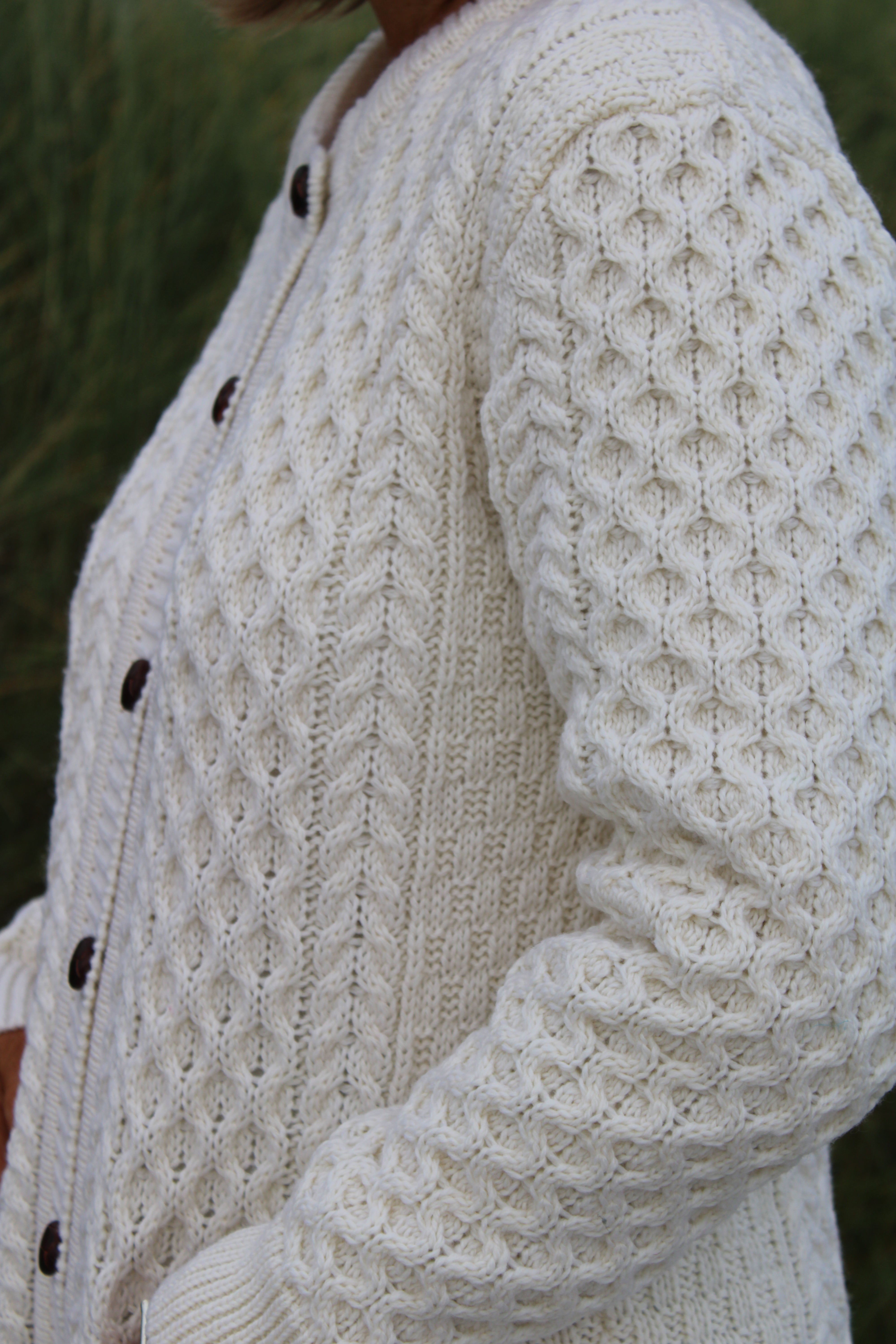 Aran Cable Knit Lumber Cardigan - Natural