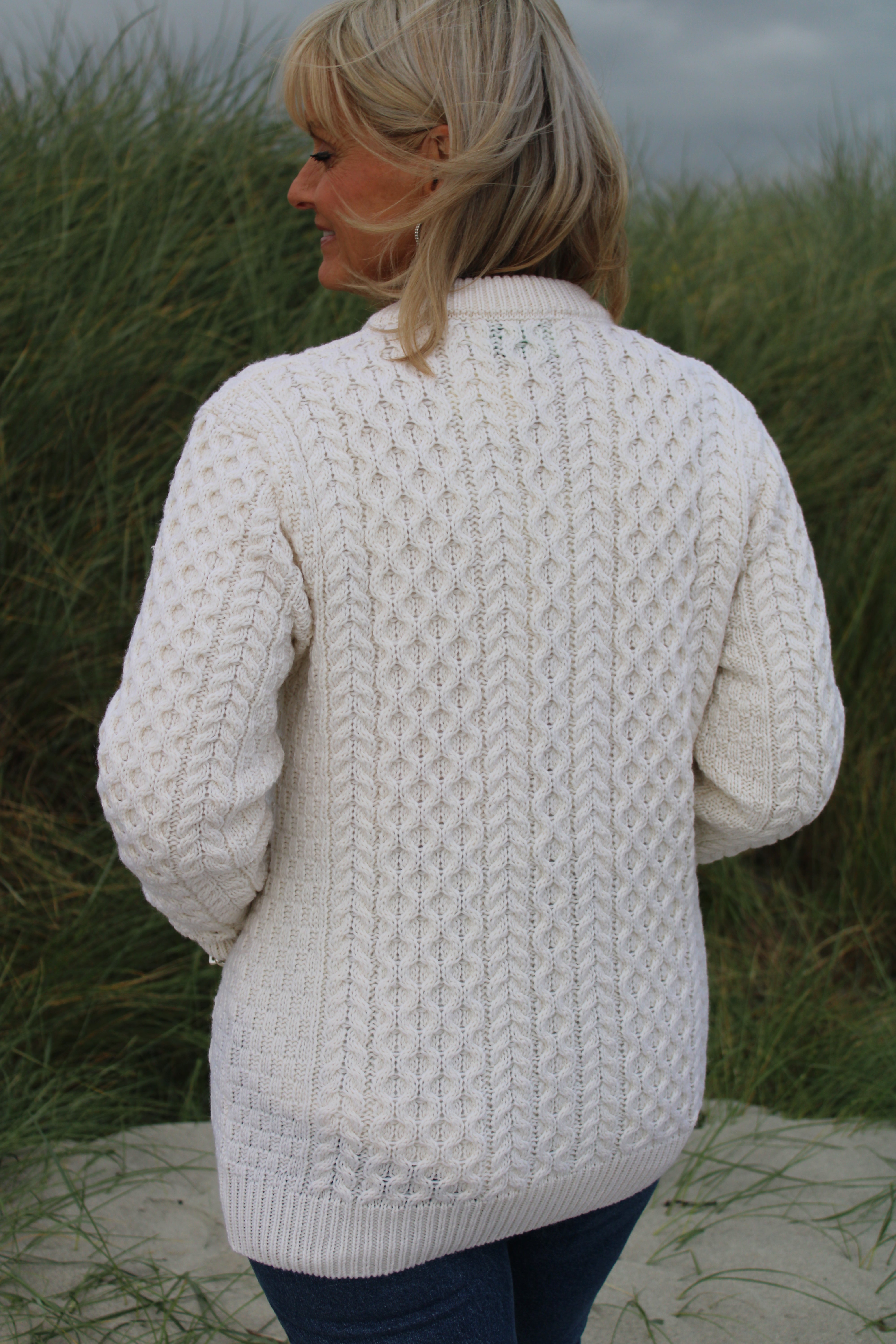Aran Cable Knit Lumber Cardigan - Natural
