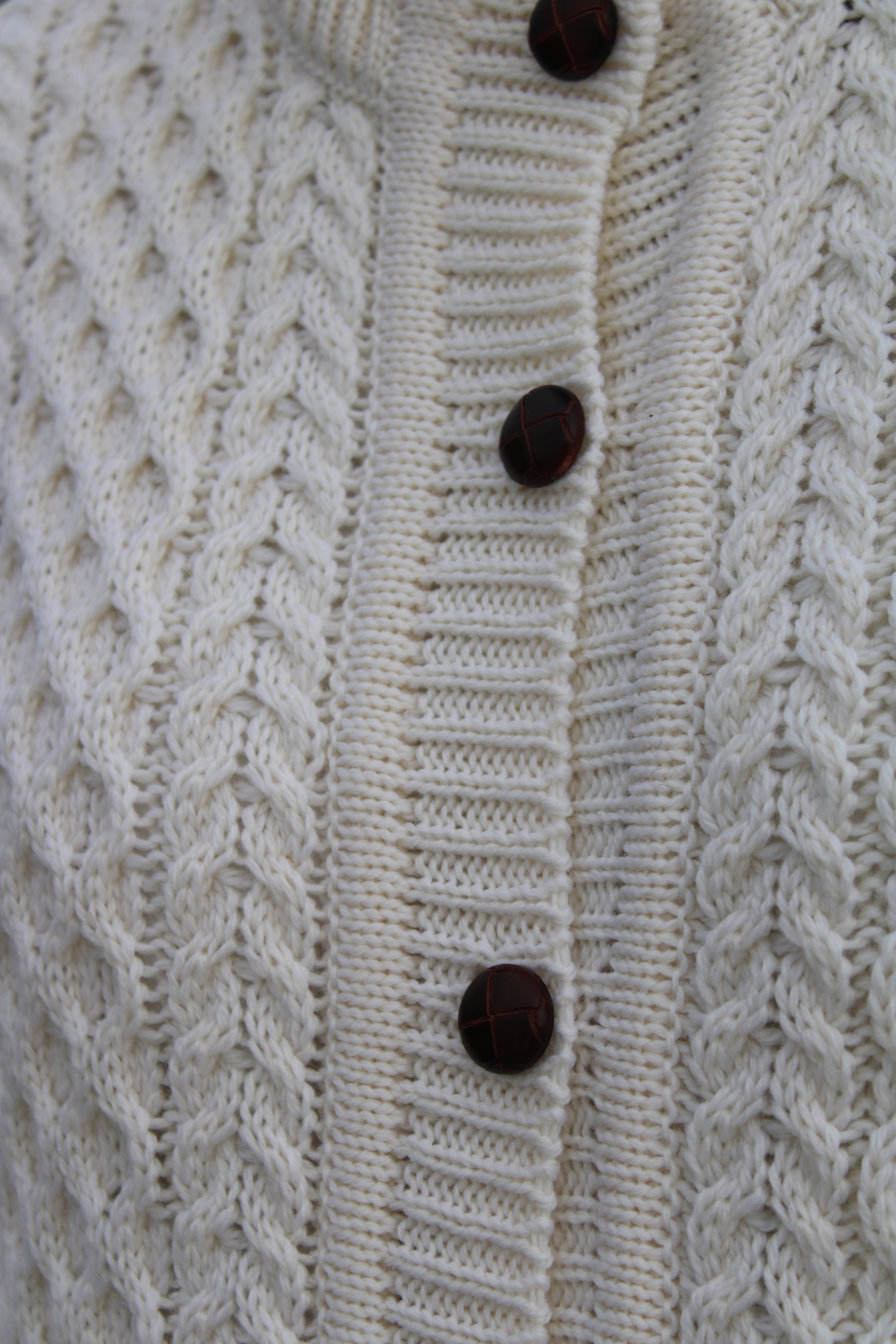 Aran Cable Knit Lumber Cardigan - Natural