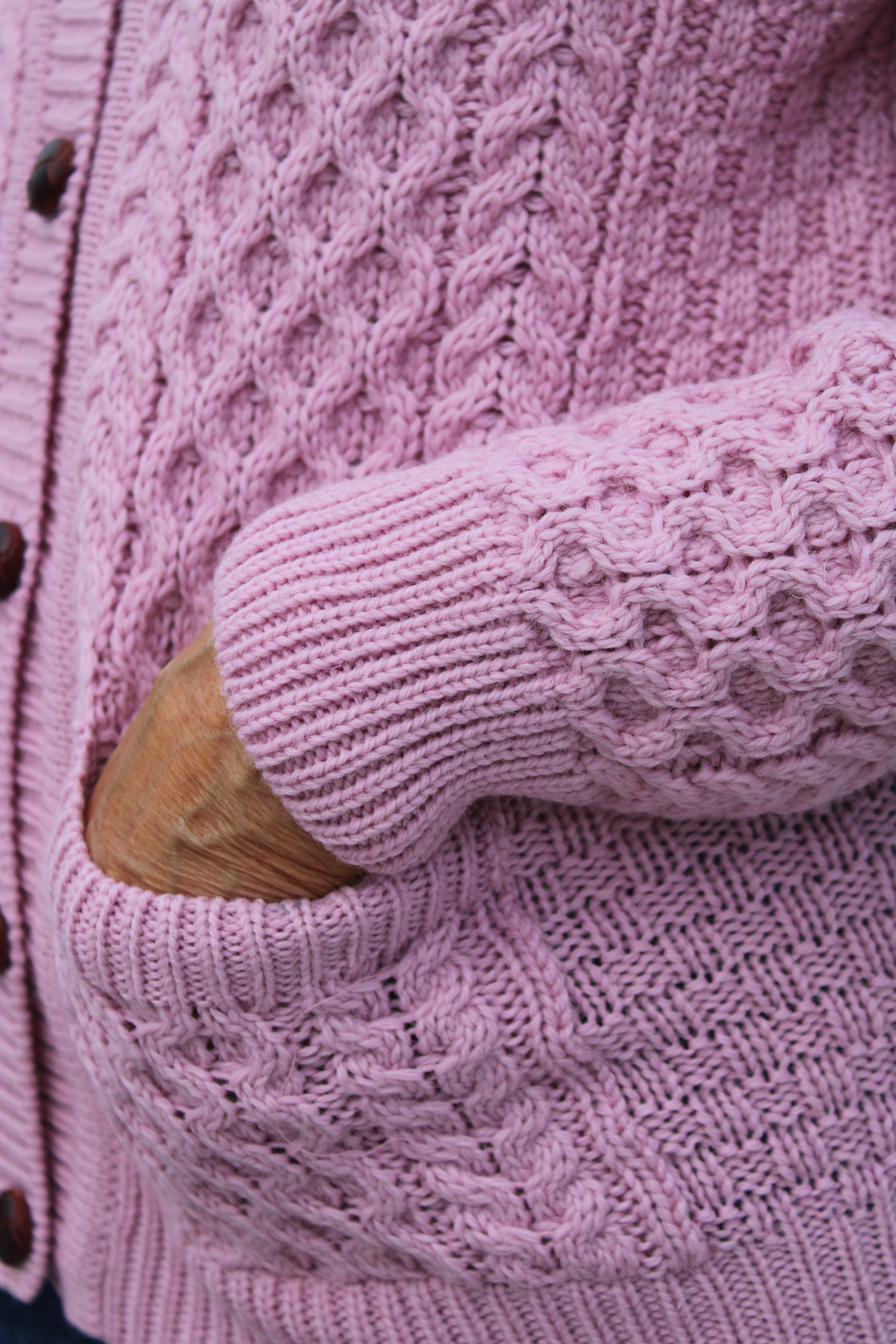 Aran Cable Knit Lumber Cardigan - Rose Pink