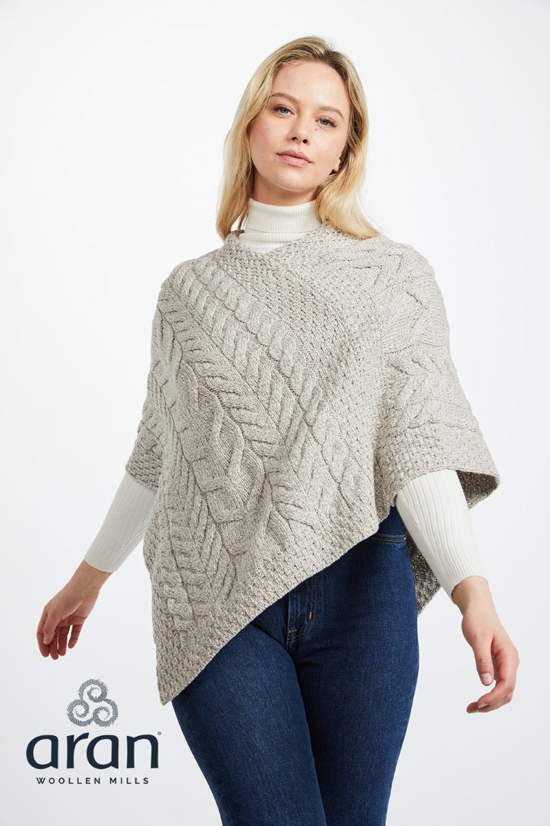 Aasleagh Falls Ladies Aran Poncho - Oatmeal