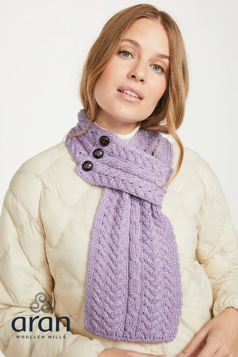 Aran Button Looped Scarf , Lavender