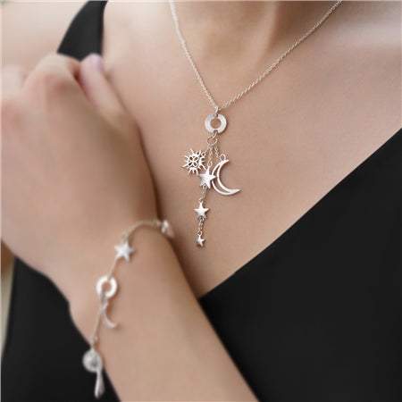 Newbridge Silverware Sun, Moon, Stars Charm Necklace