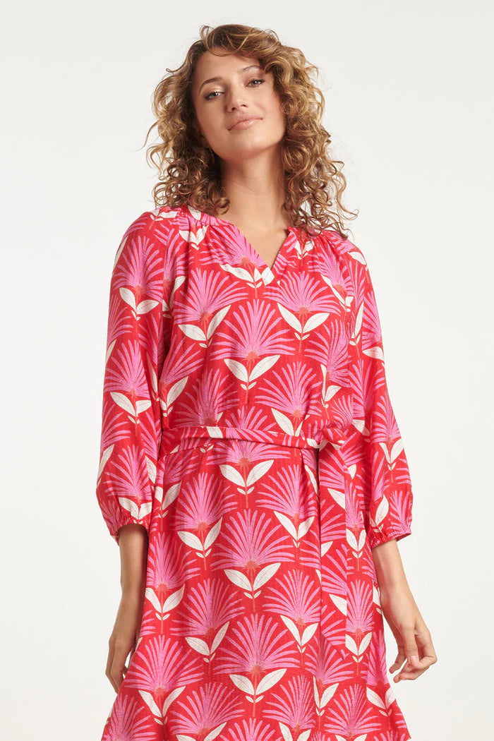 Smashed Lemon Retro Floral Print Knee Length Dress