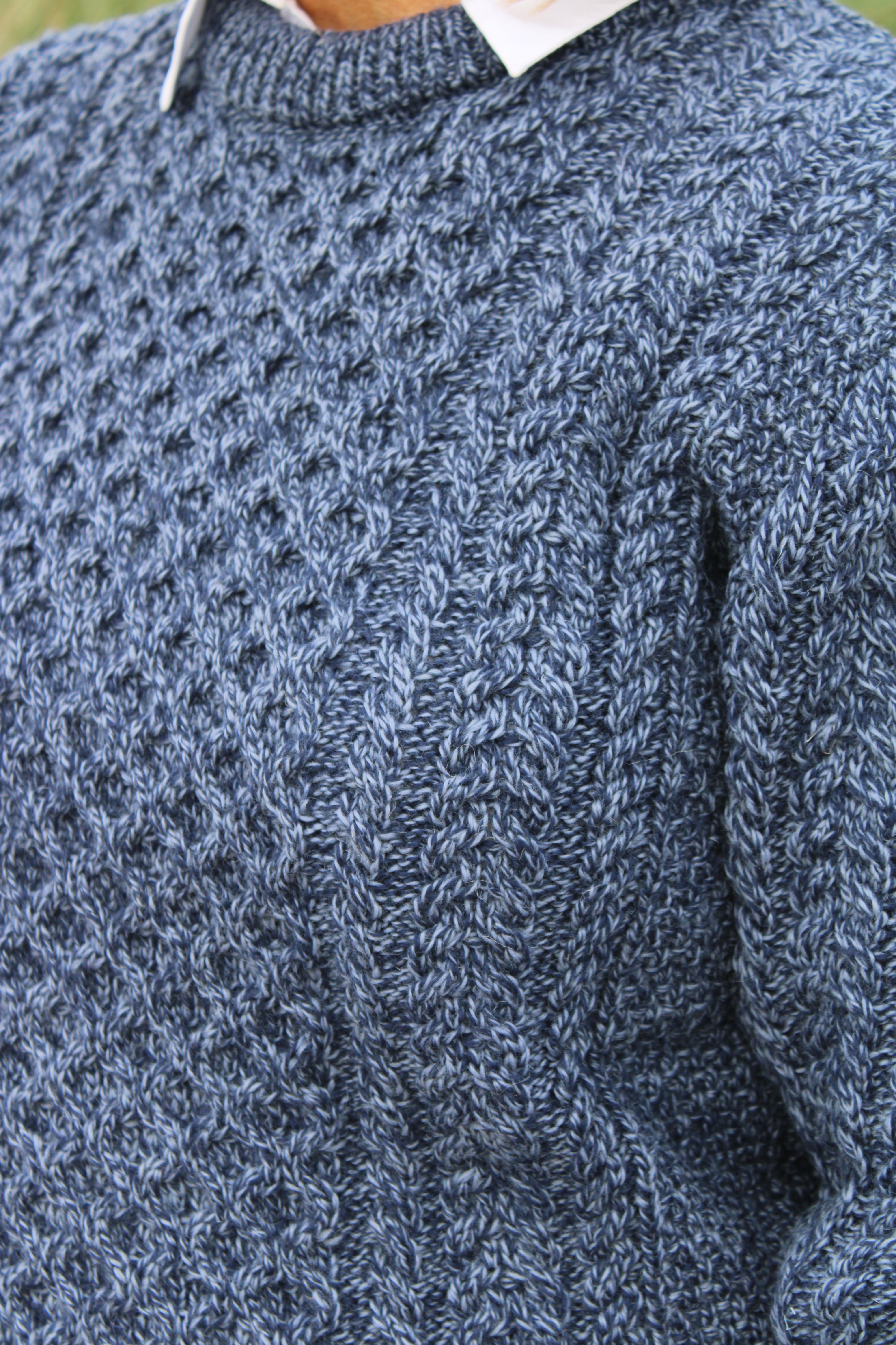 Traditional Aran Crew Neck Sweater - Denim