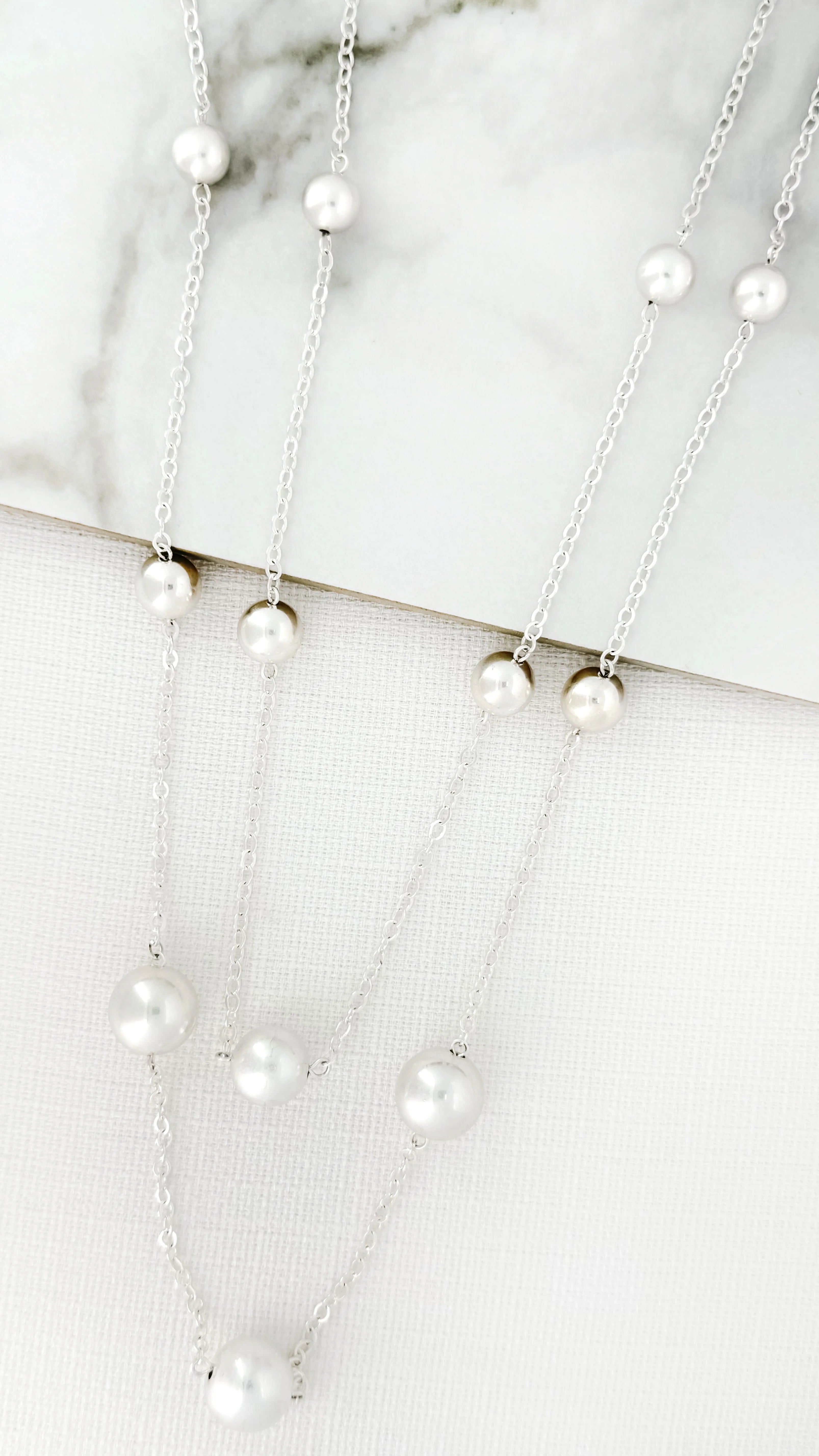 Envy Long Double Layer Ball Necklace , Silver