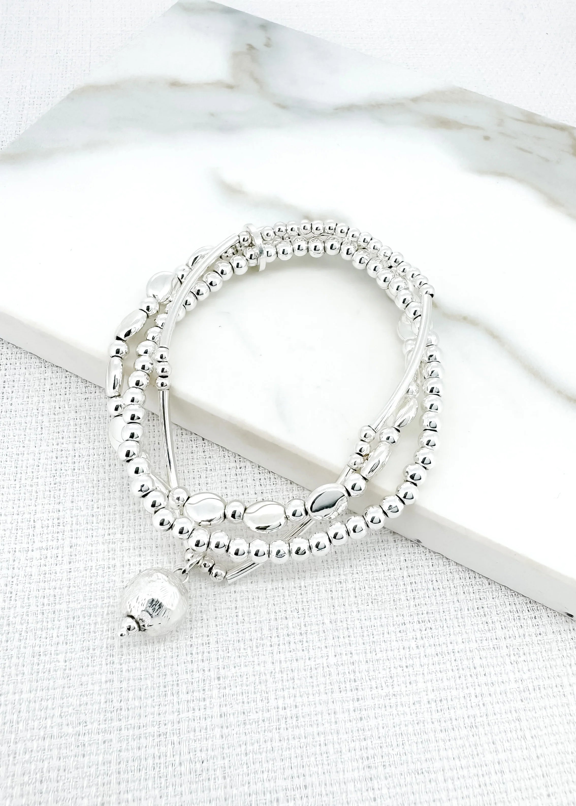 Envy Triple Layer Stretch Bracelet , Silver