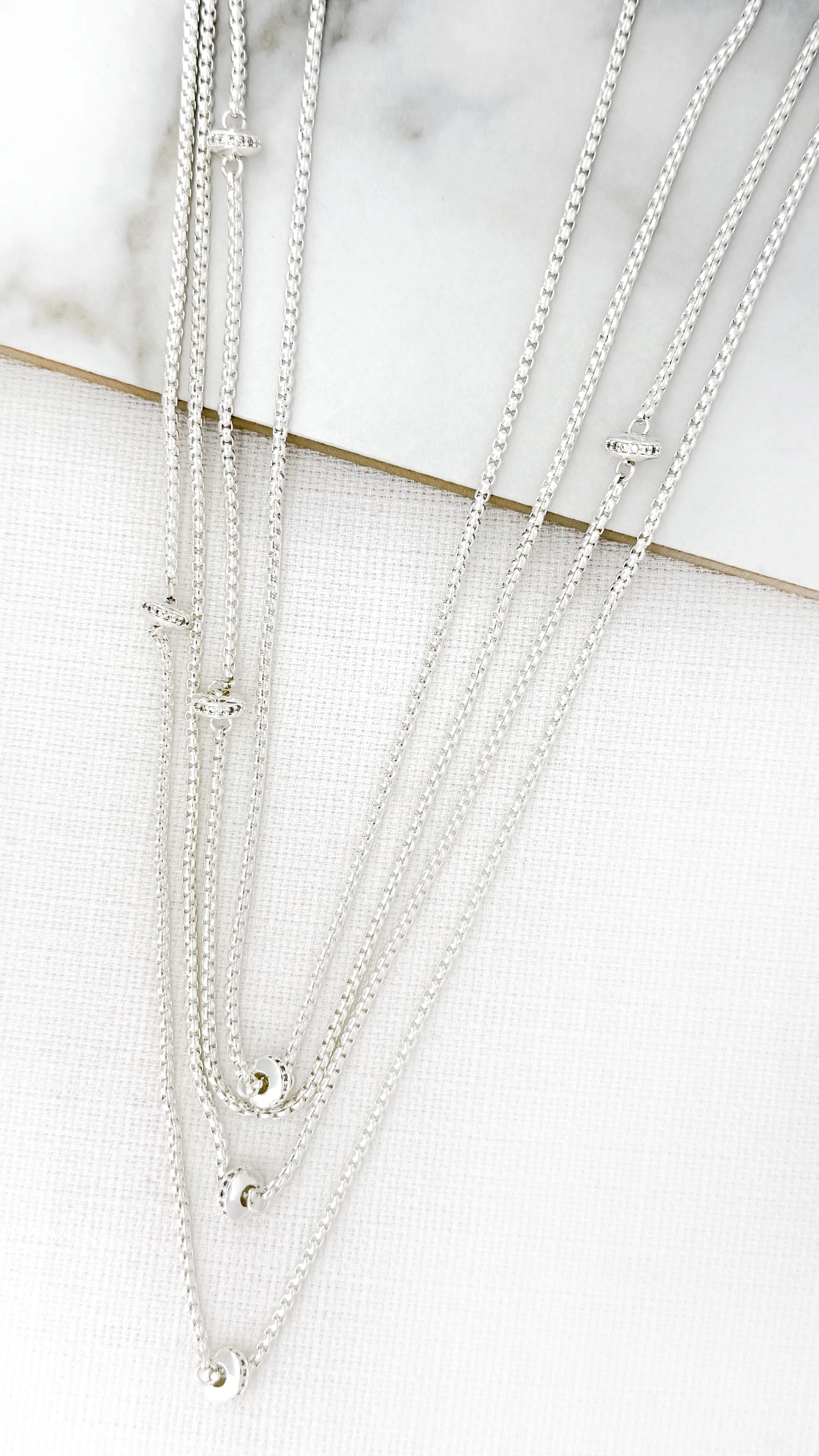Envy Layered Box Chain Necklace , Silver