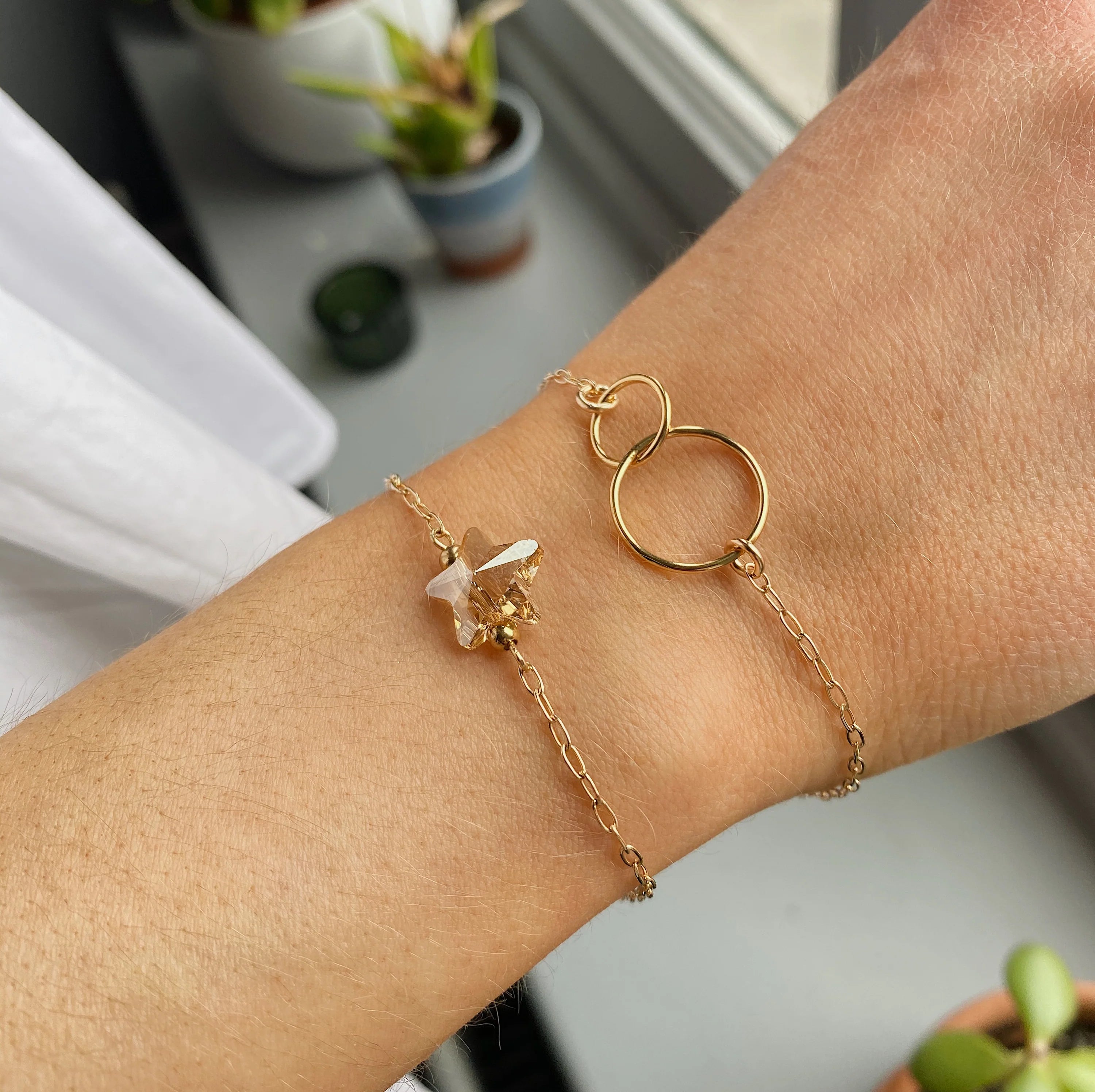 MoMuse Gold Filled Double Circle Bracelet