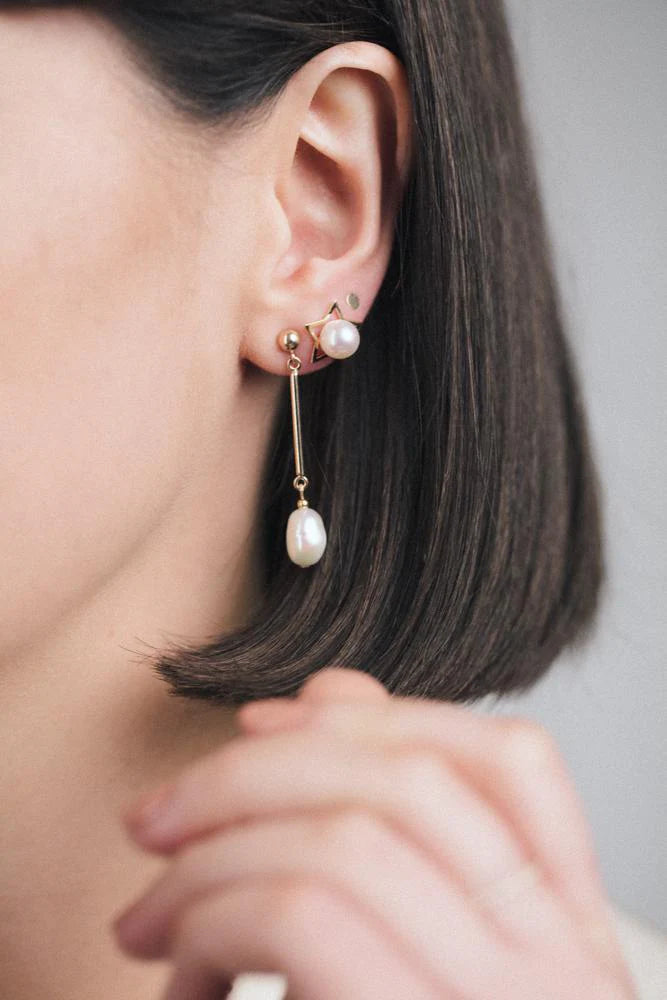 MoMuse Gold Filled Bar & Baroque Ball Drops