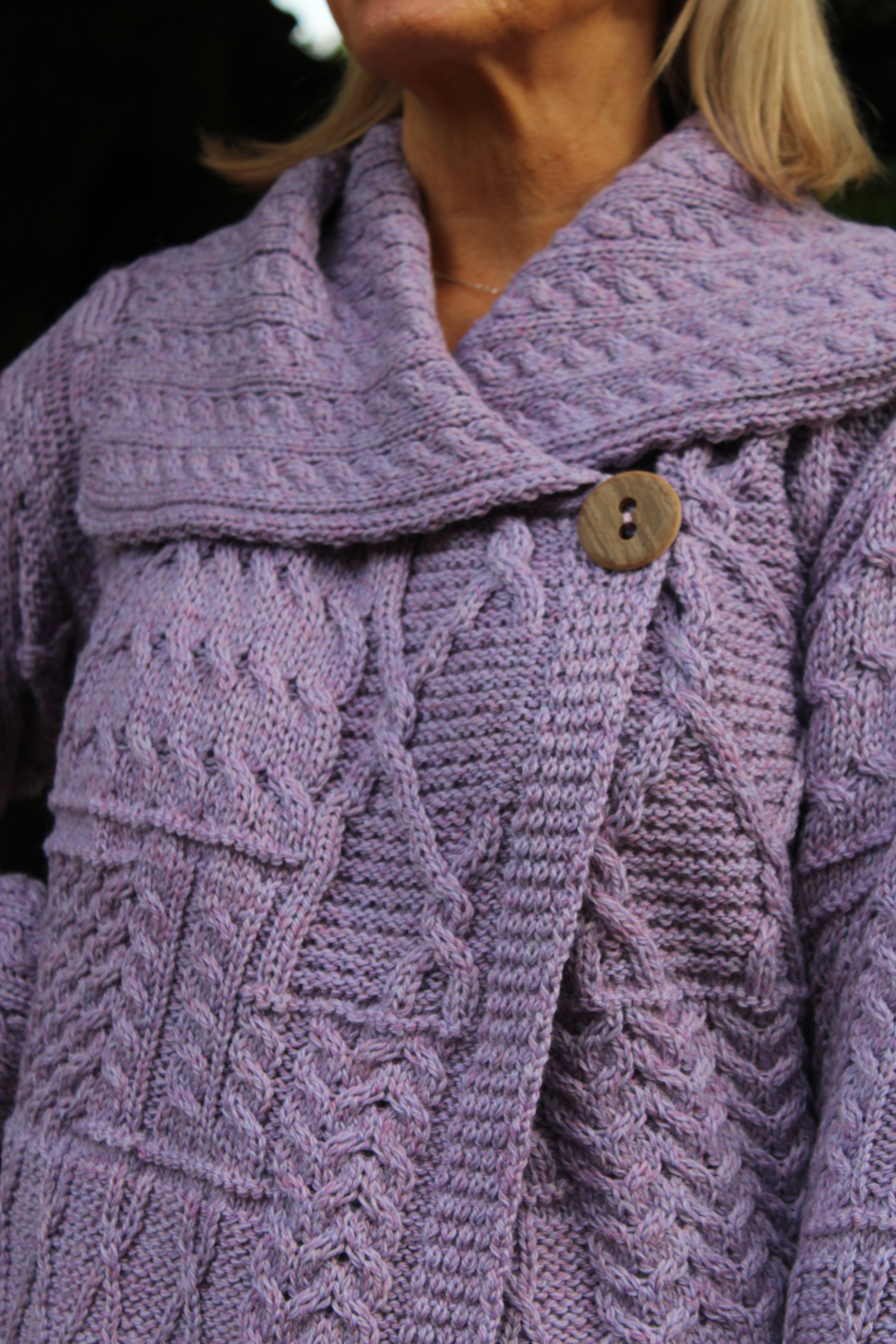 One-Button Sweater with Draped Collar , Lavender