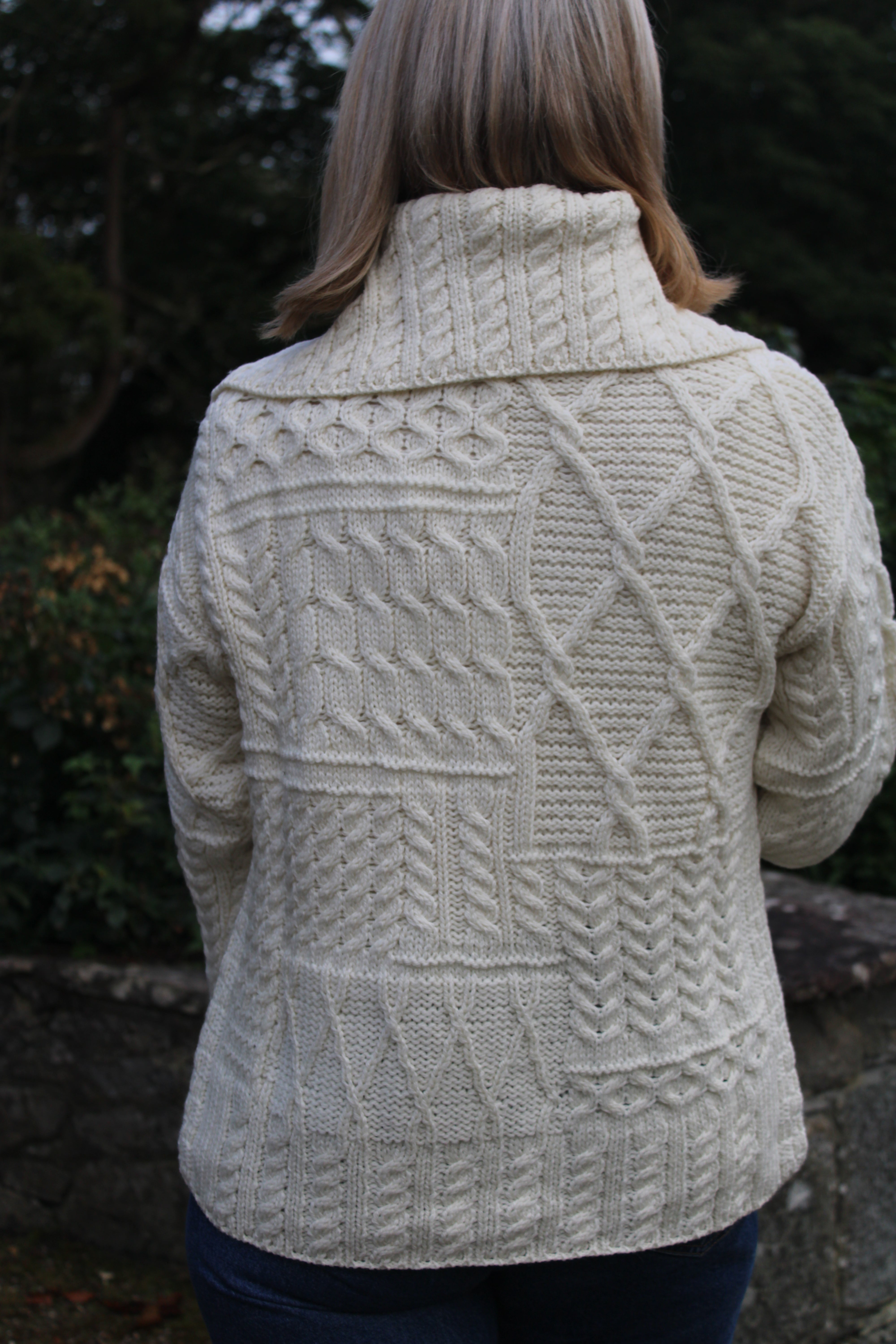 One-Button Sweater with Draped Collar , Natural