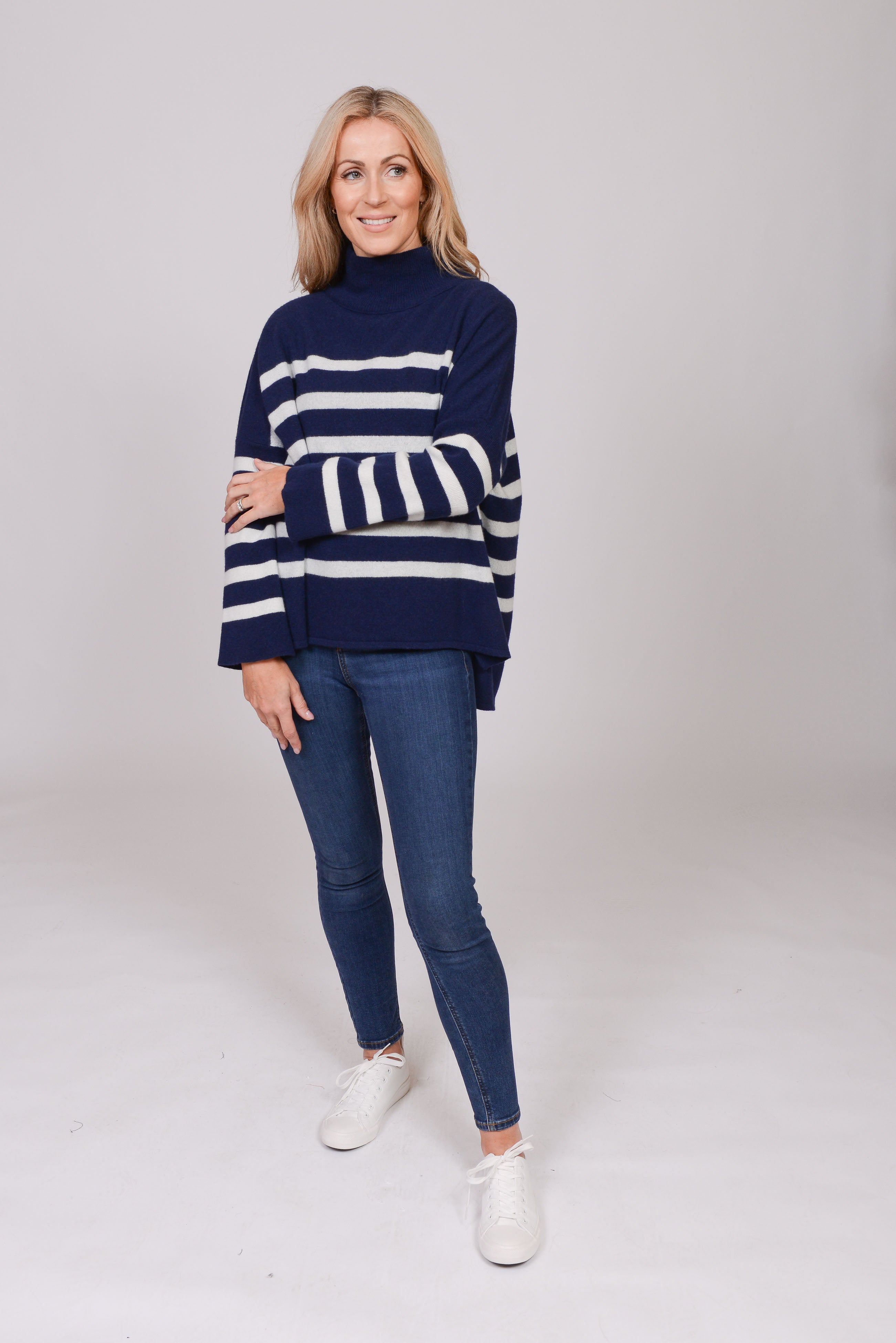 The Wool Co Cashmere Blend Knit, Blue / White