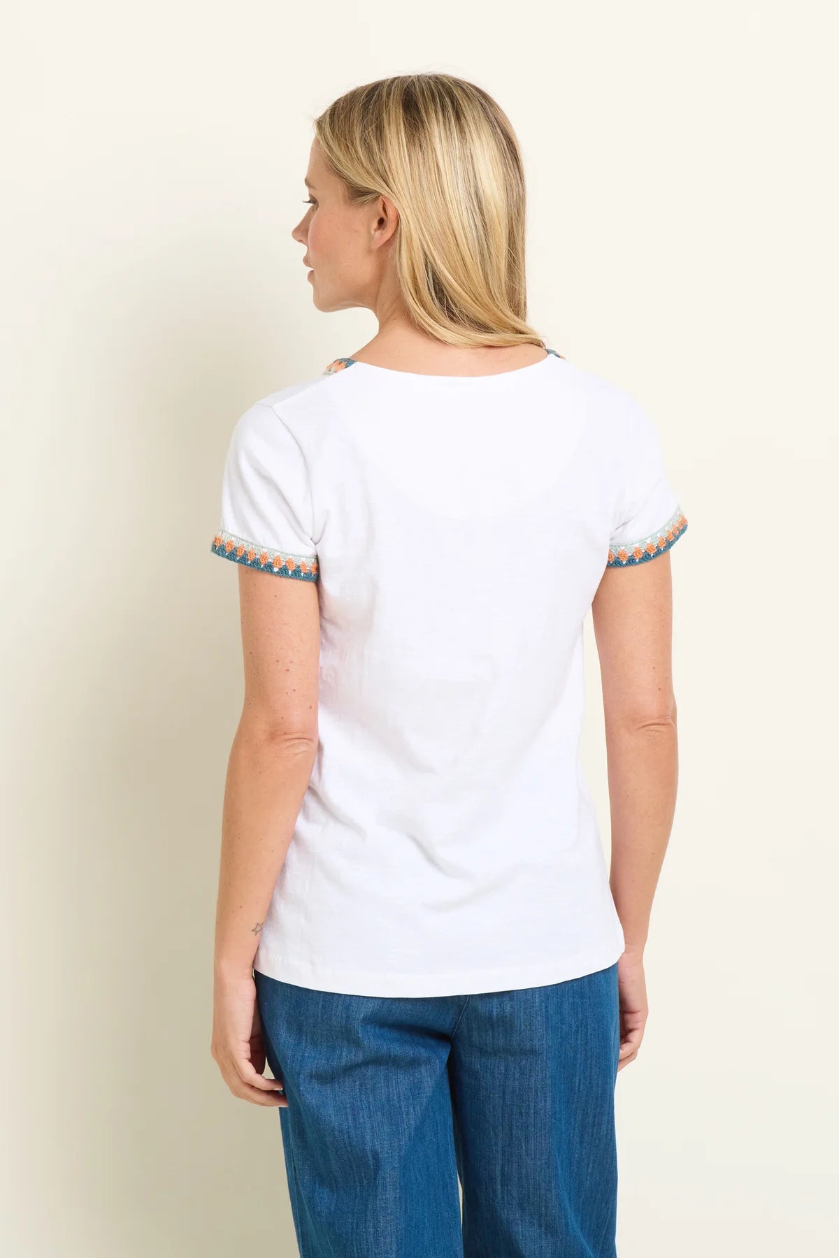 Brakeburn Reya Crochet Trim T-Shirt , White