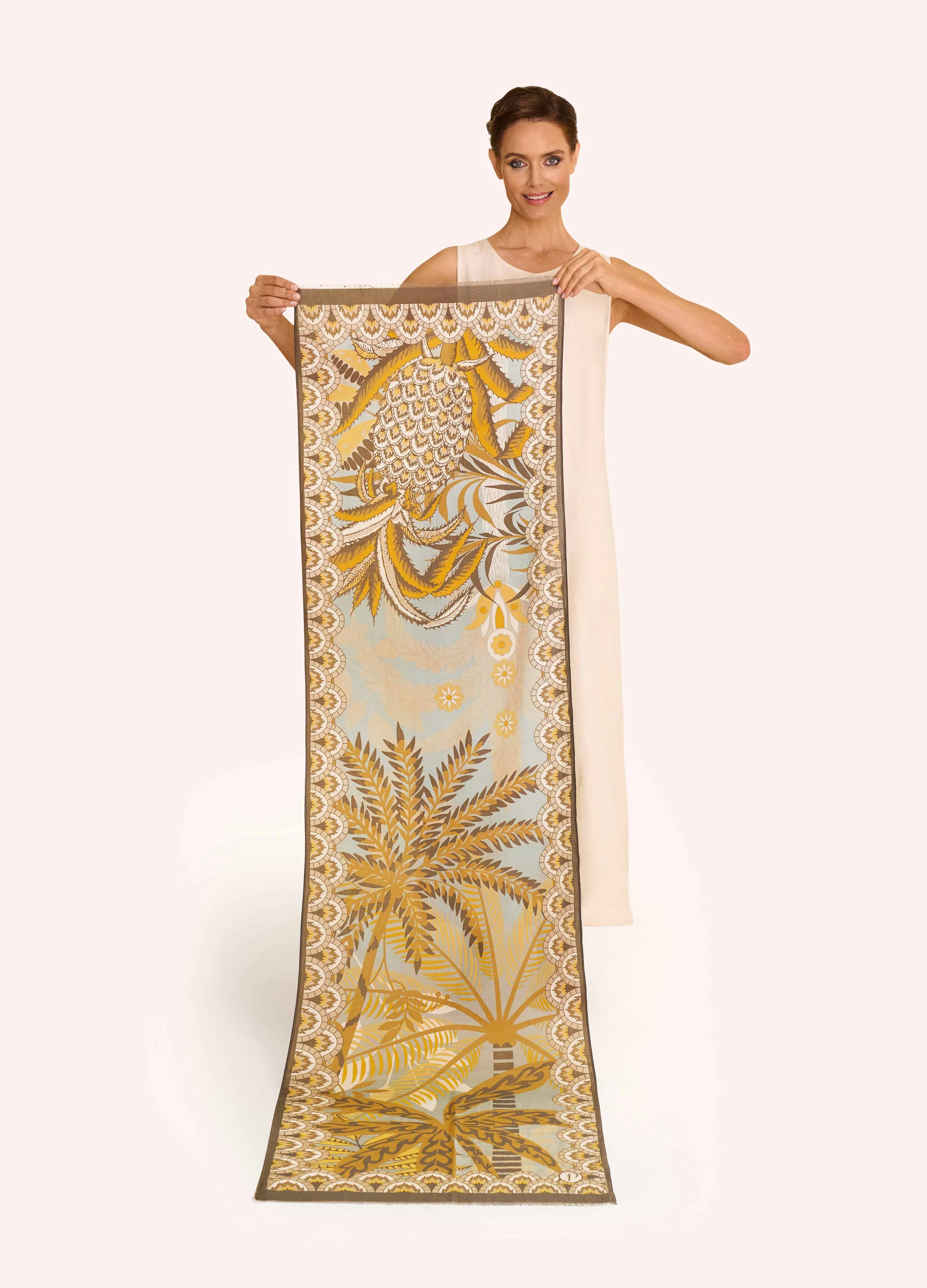 Powder Cotton Scarf , Patterned Palms