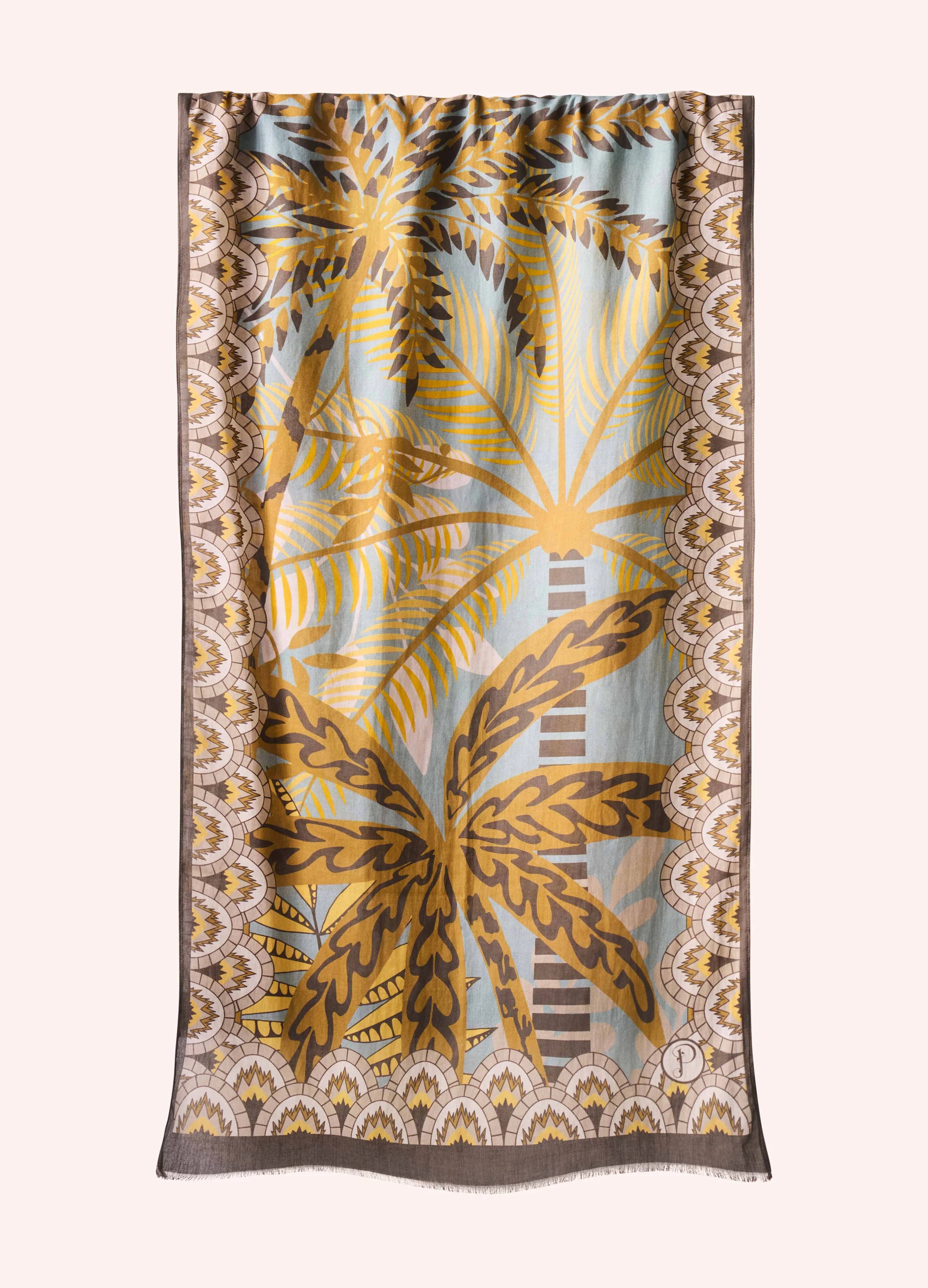 Powder Cotton Scarf , Patterned Palms