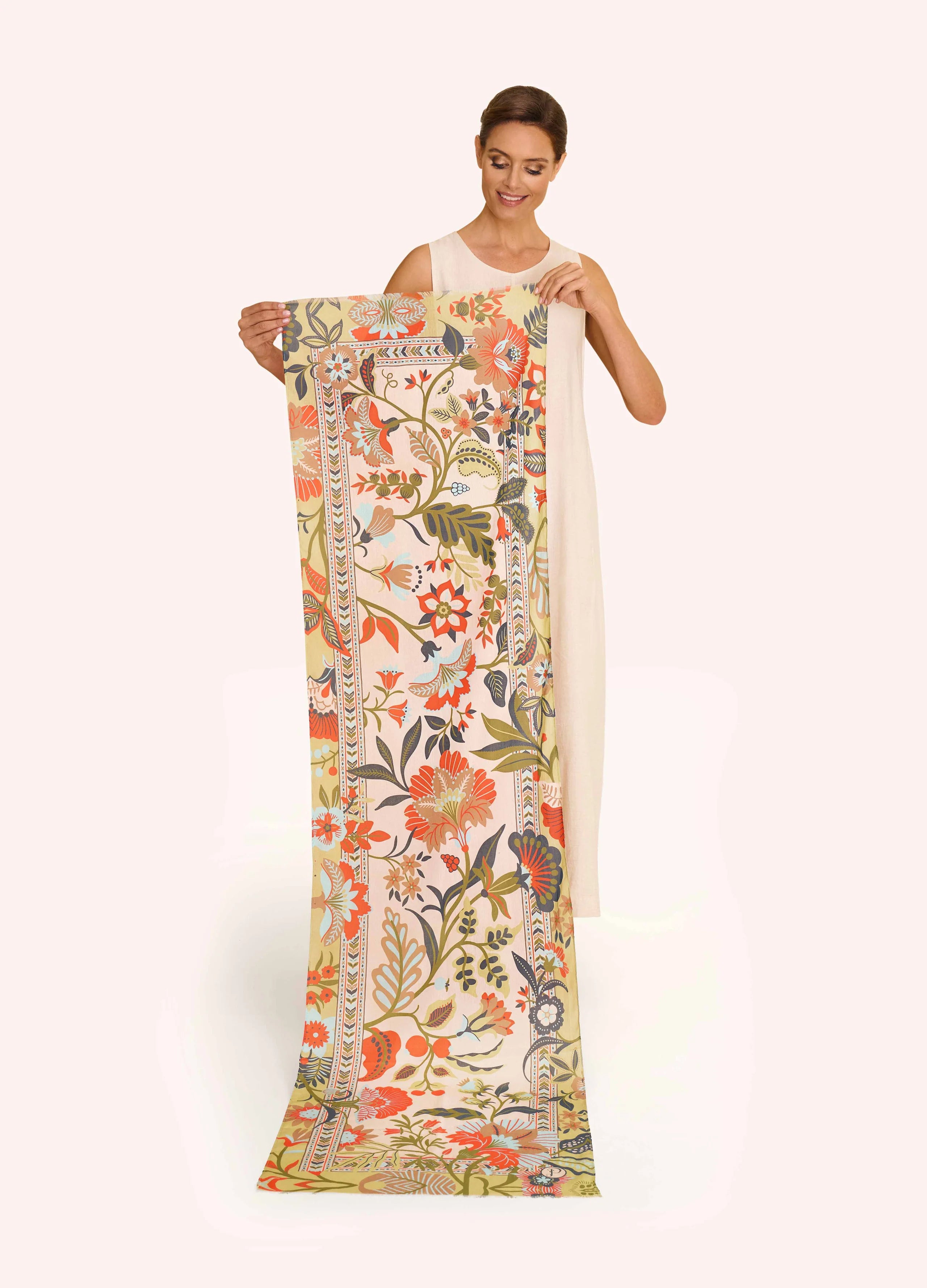 Powder Printed Scarf , Folky Floral