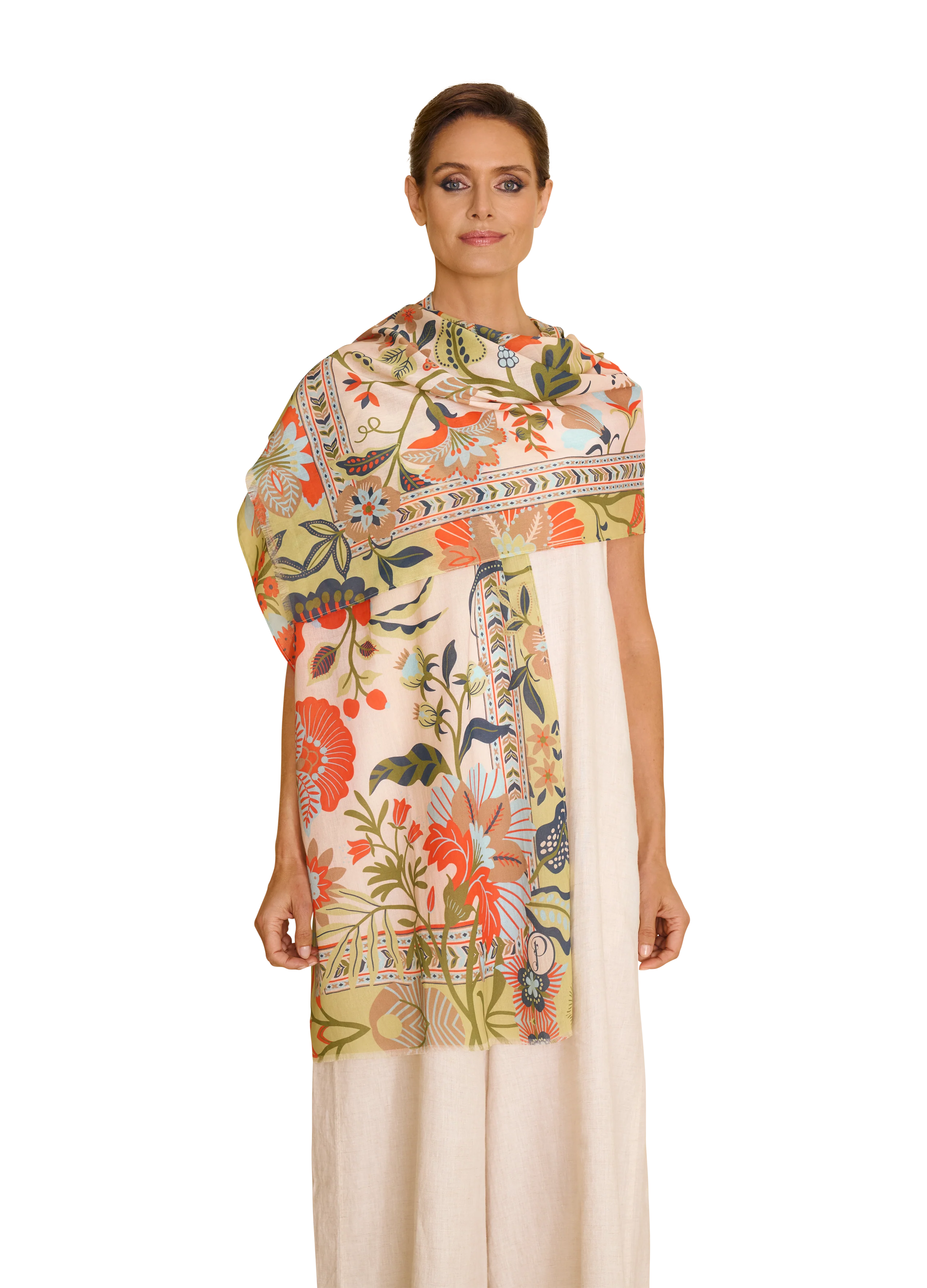 Powder Printed Scarf , Folky Floral