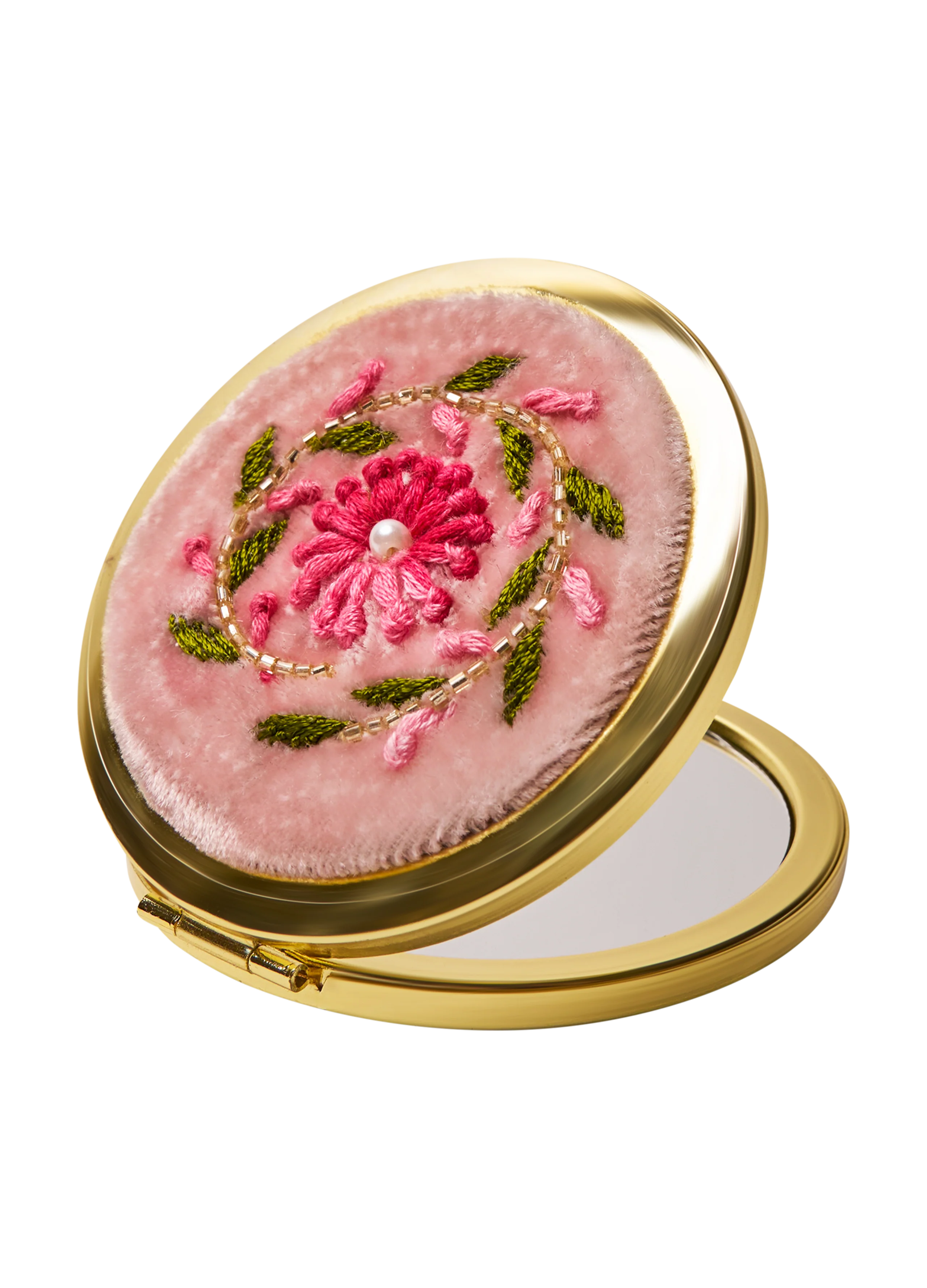 Powder Compact Folding Mirror - Pink Petals