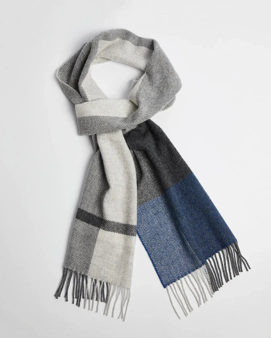 Foxford Navy Block Stripe Lambswool Scarf