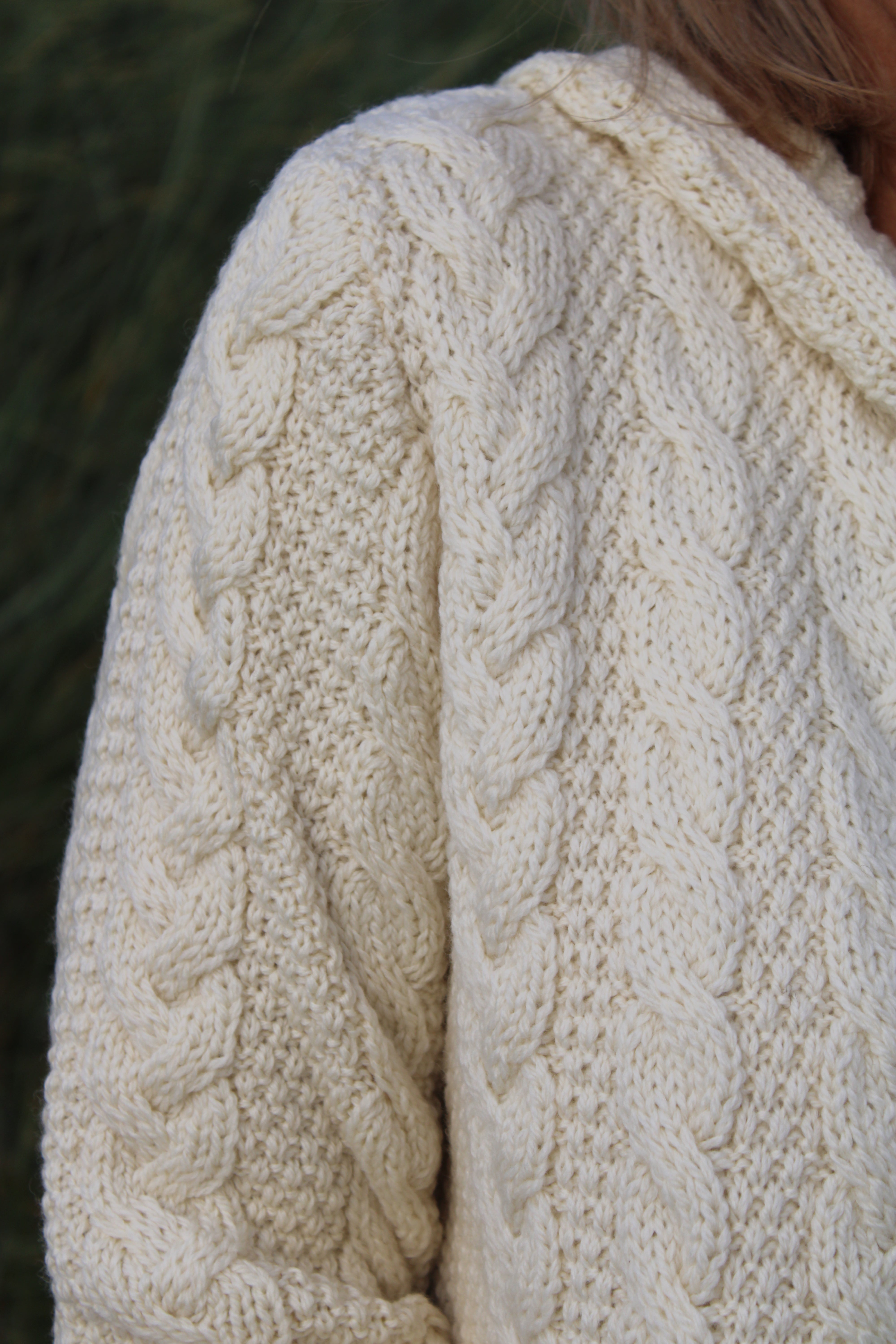 Long Zip Up Aran Cardigan With Hood , Natural