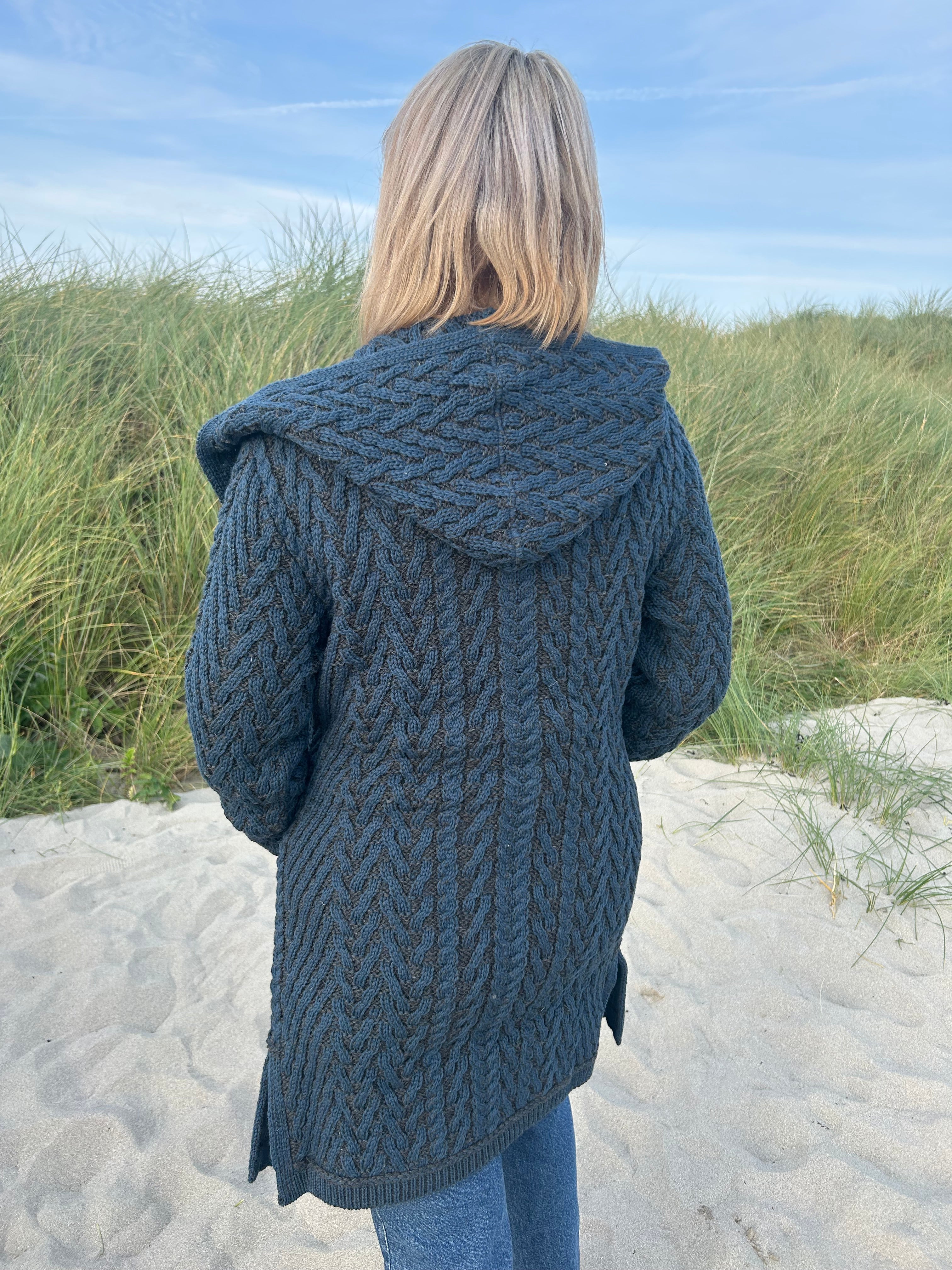 Herringbone Shawl Cardigan With Hood , Mallard