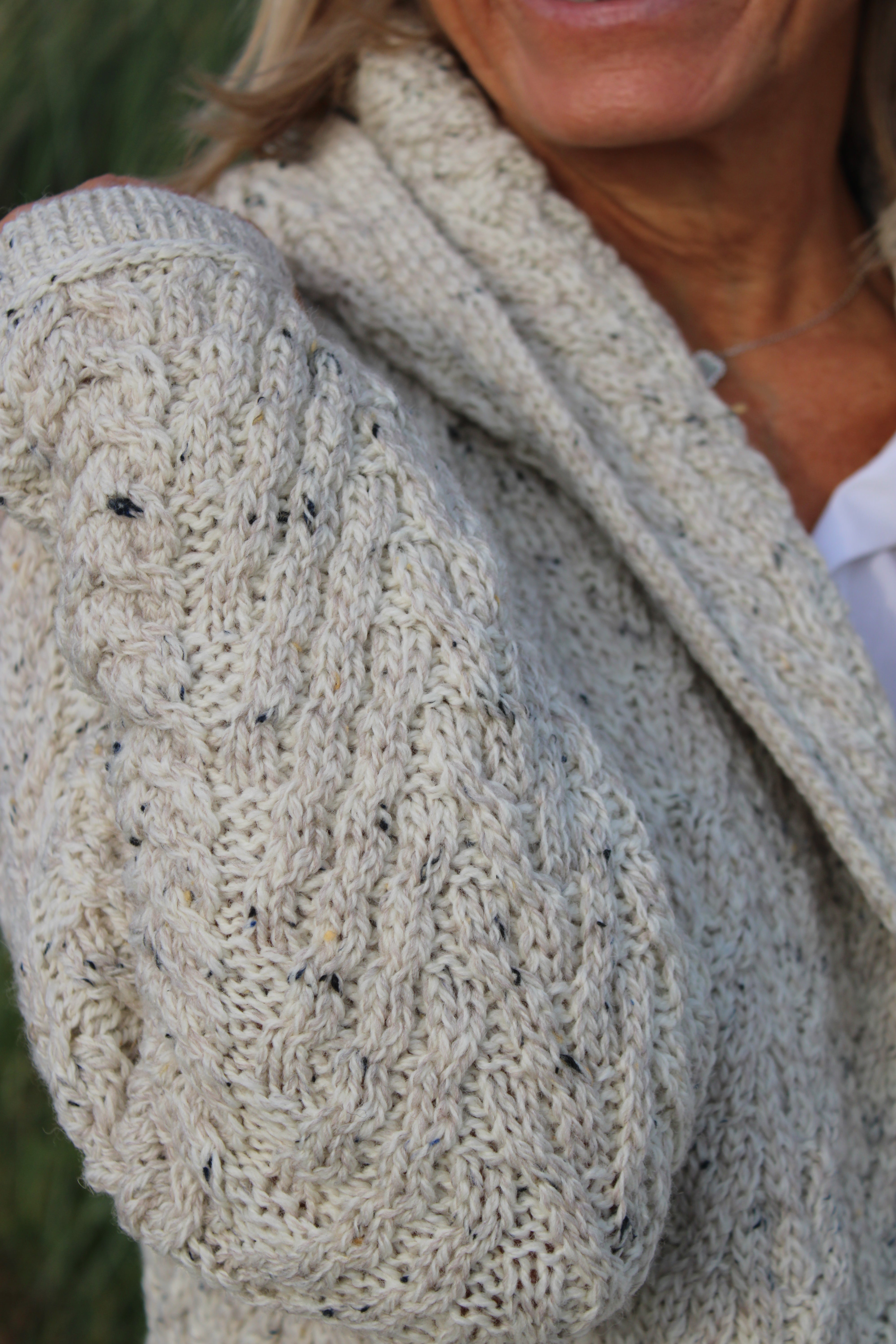 Herringbone Shawl Cardigan With Hood , Oatmeal