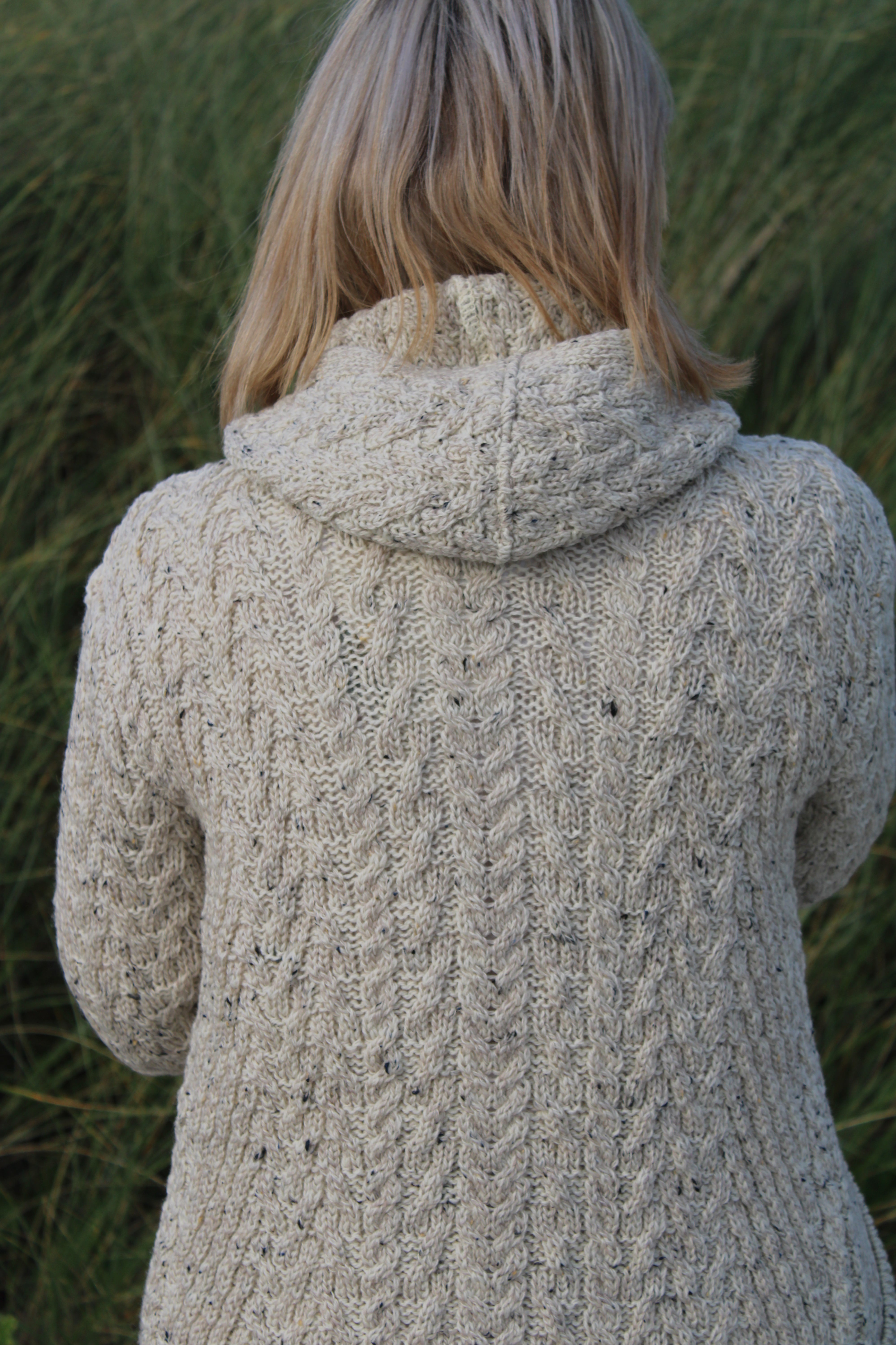 Herringbone Shawl Cardigan With Hood , Oatmeal