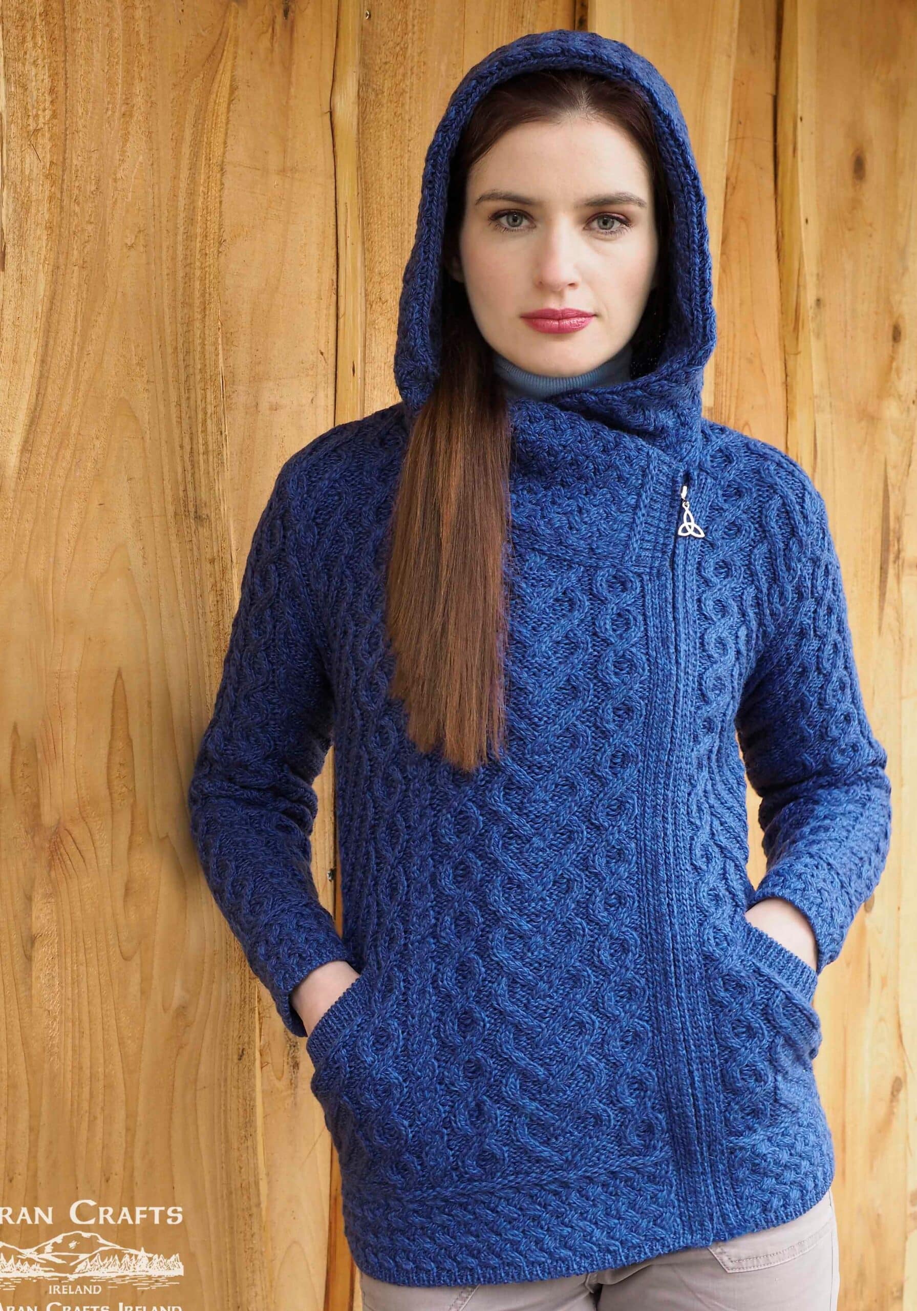 Hooded Side Zip Cardigan, Blue Marl