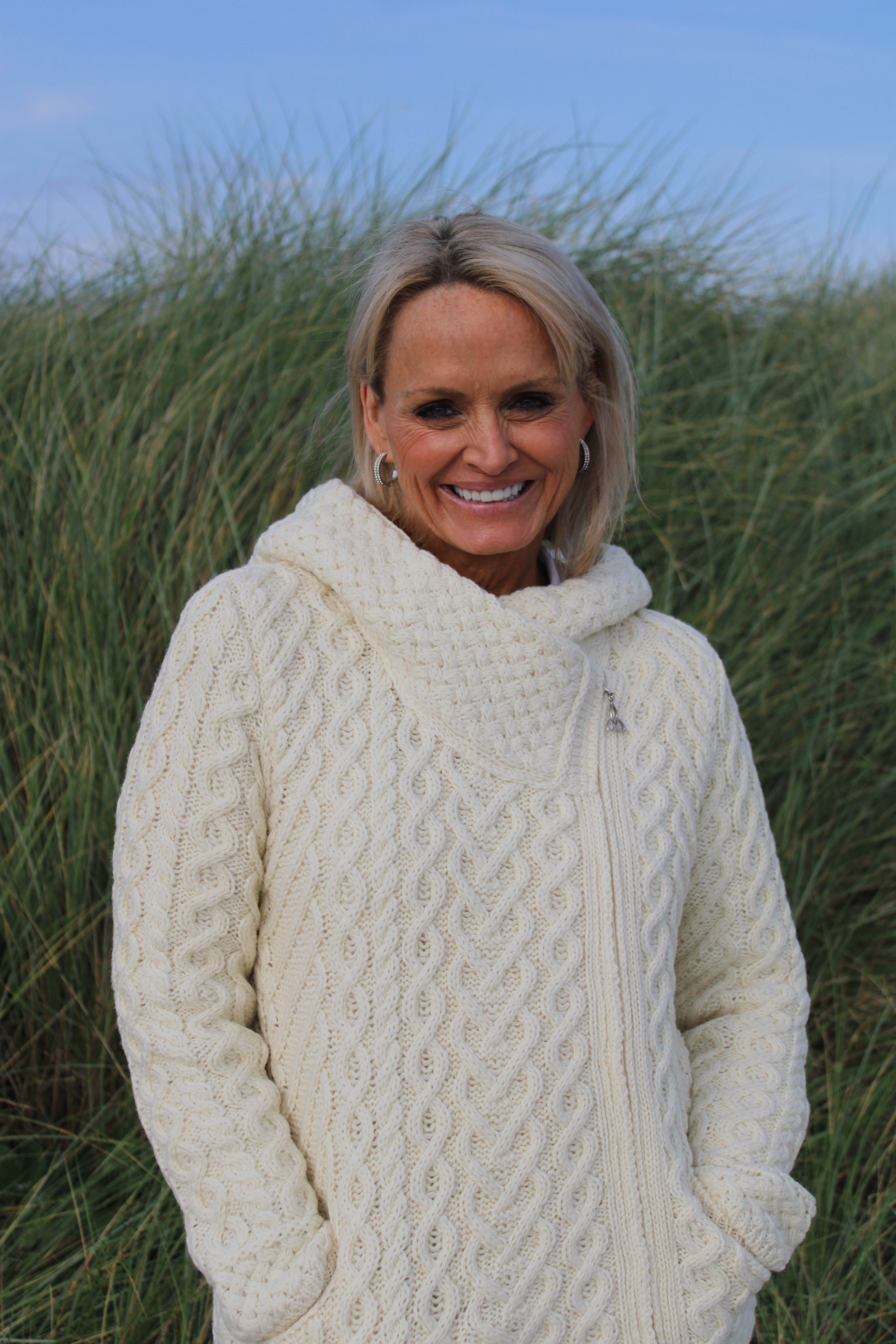 Side Zip Hooded Cardigan , Natural