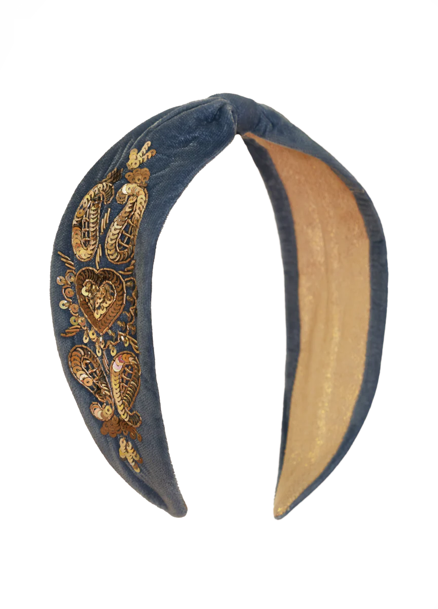 Powder Velvet Embellished Headband - Royal Blue