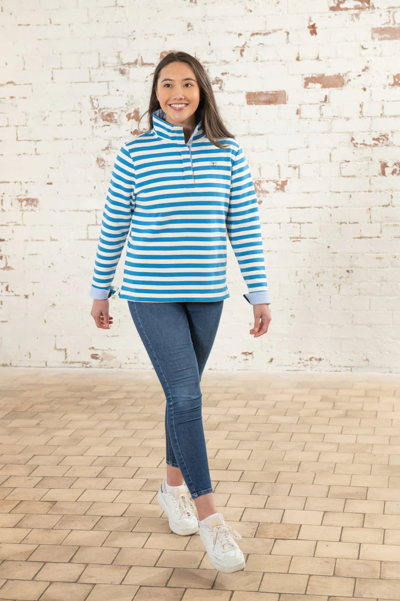 Lighthouse Haven Button Top , Blue Stripe