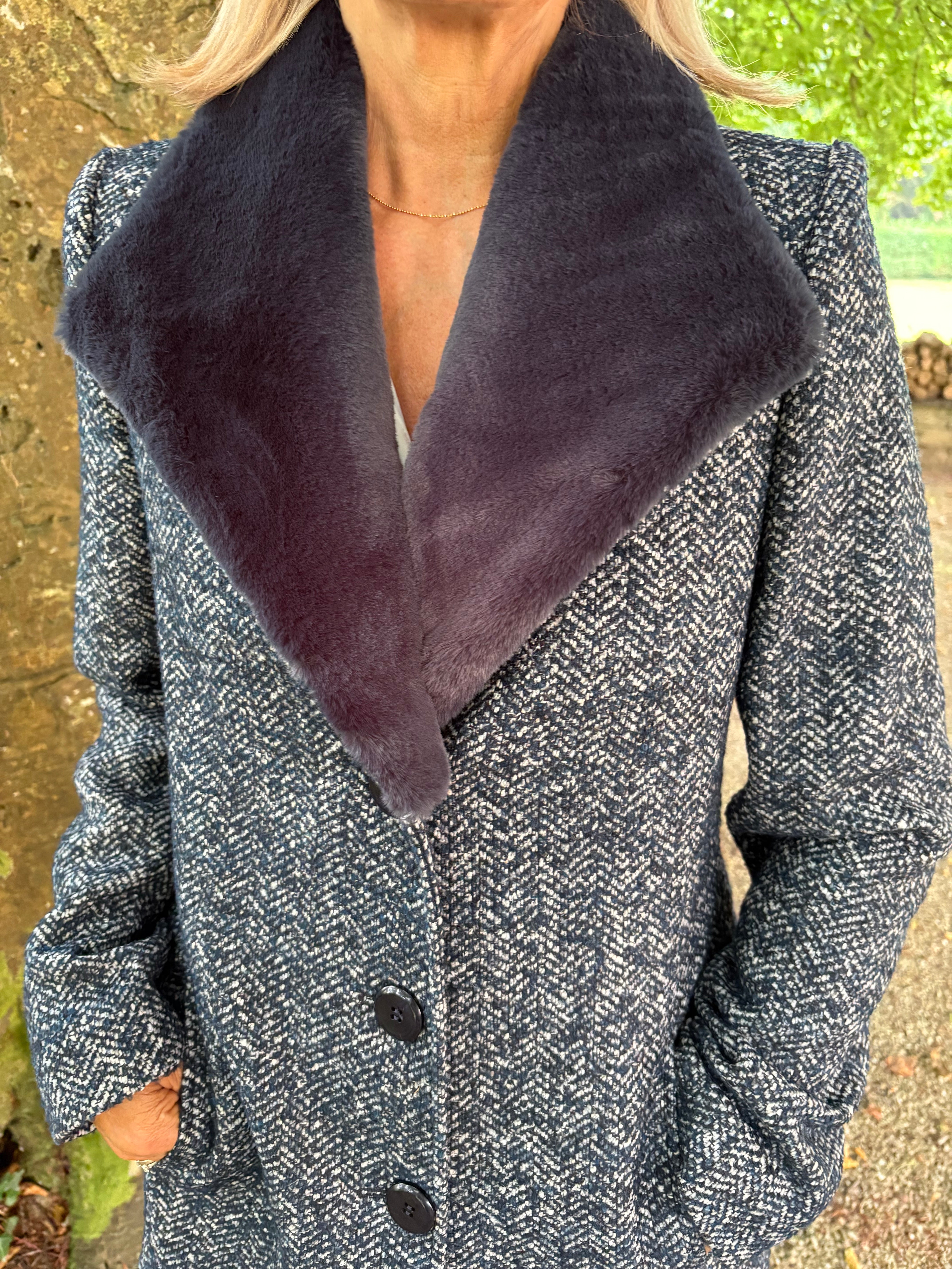 Christina Felix Tweed Coat with Fur