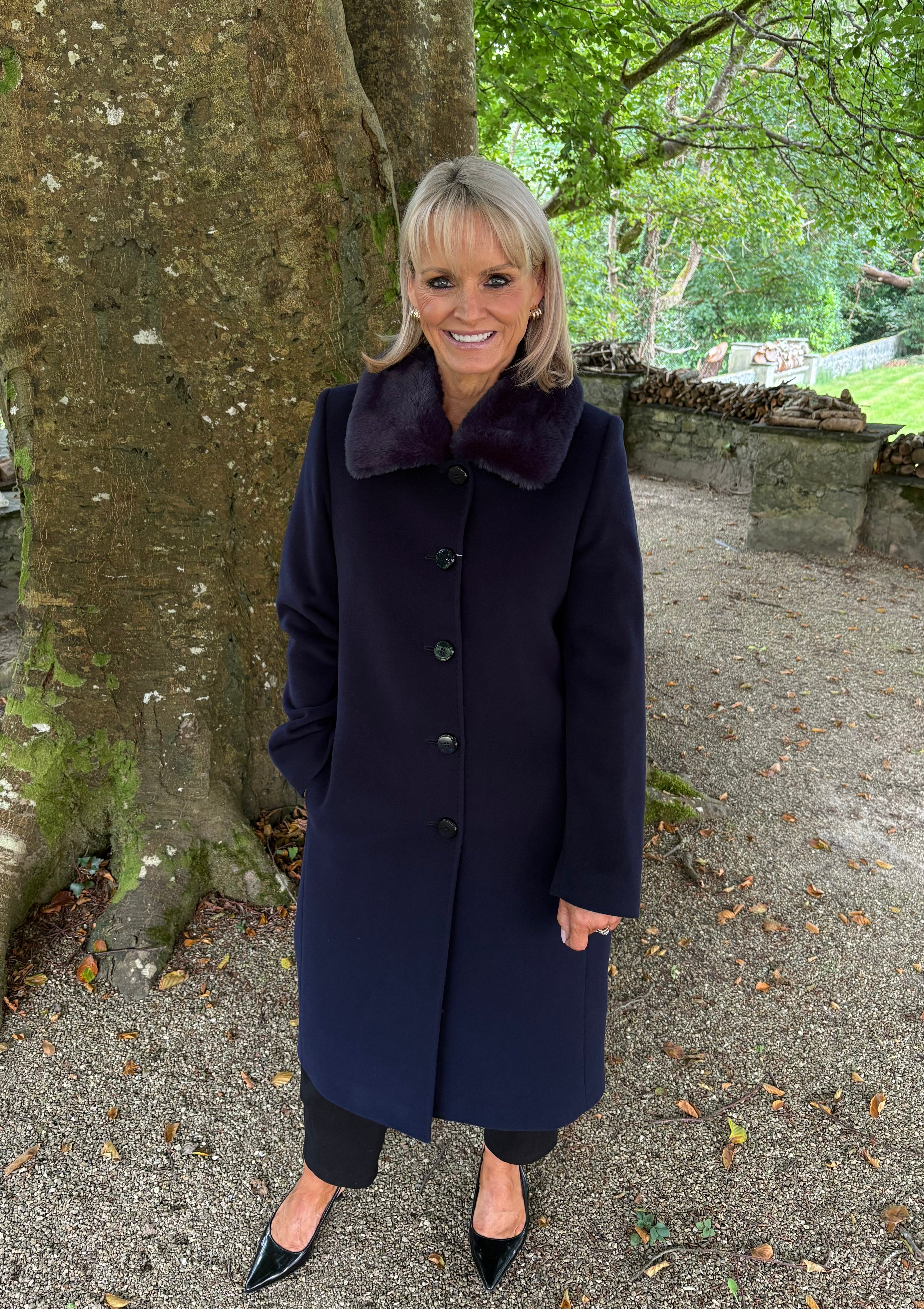 Christina Felix Wool Coat with Fur Collar