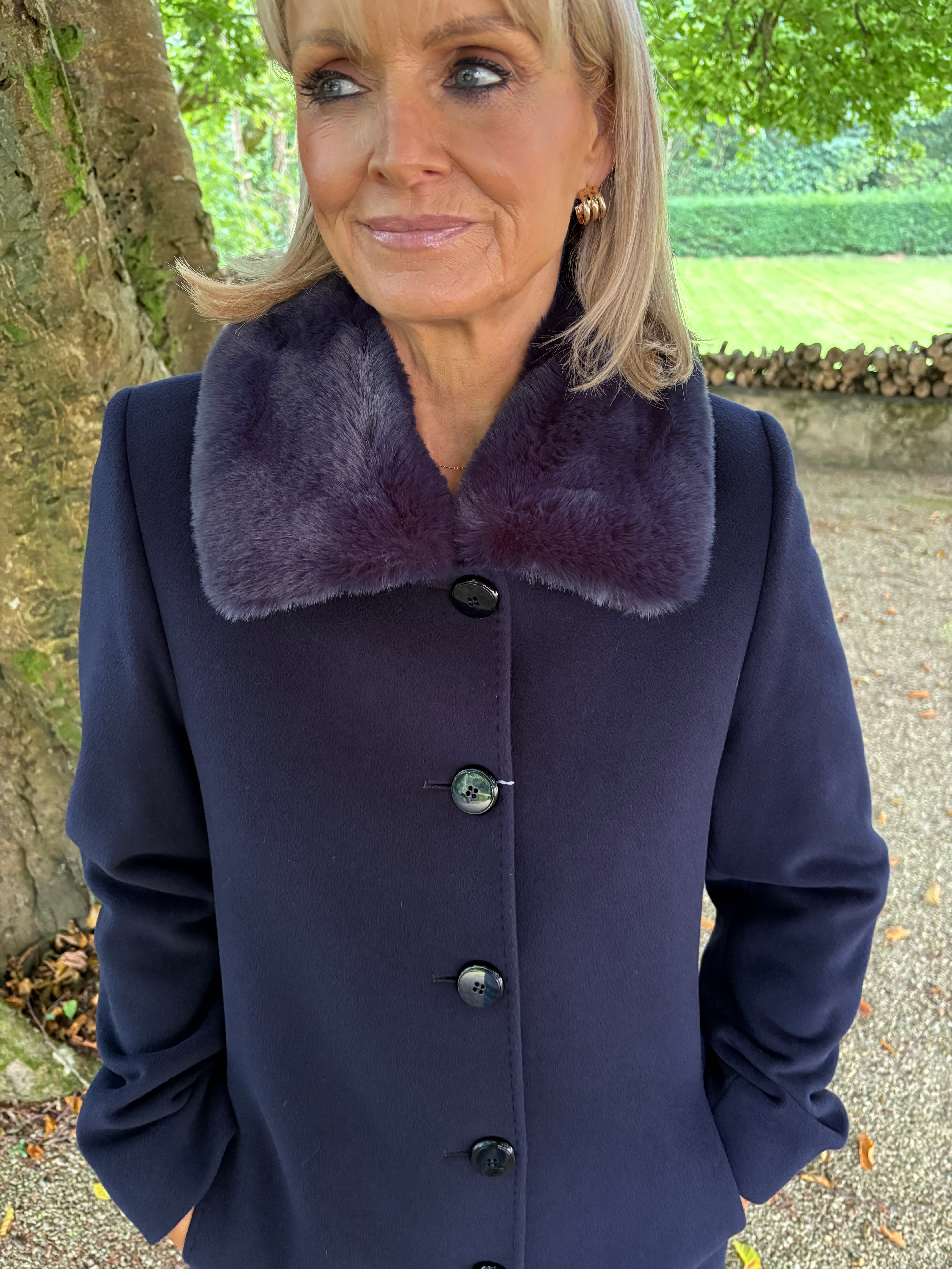 Christina Felix Wool Coat with Fur Collar
