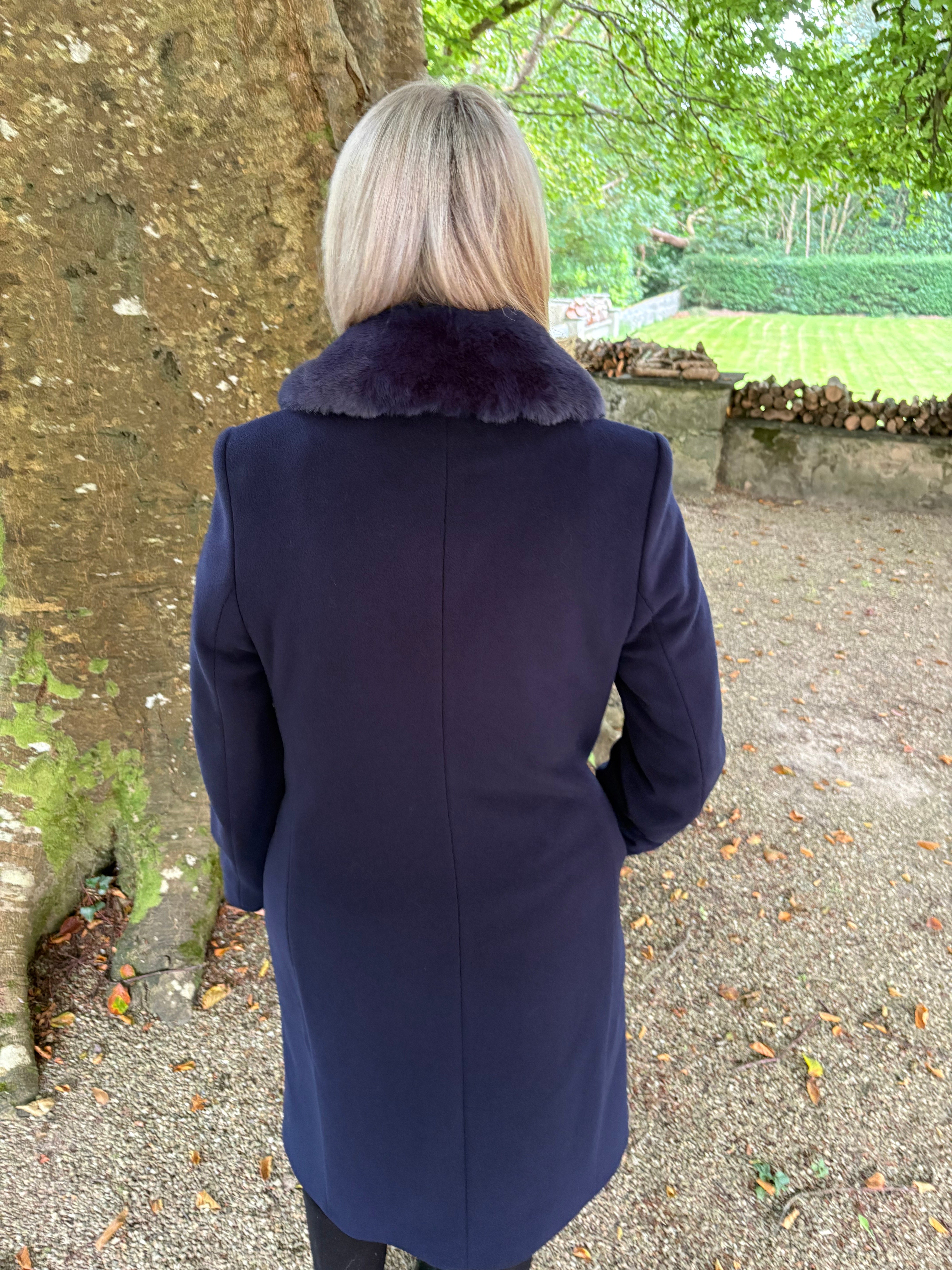Christina Felix Wool Coat with Fur Collar