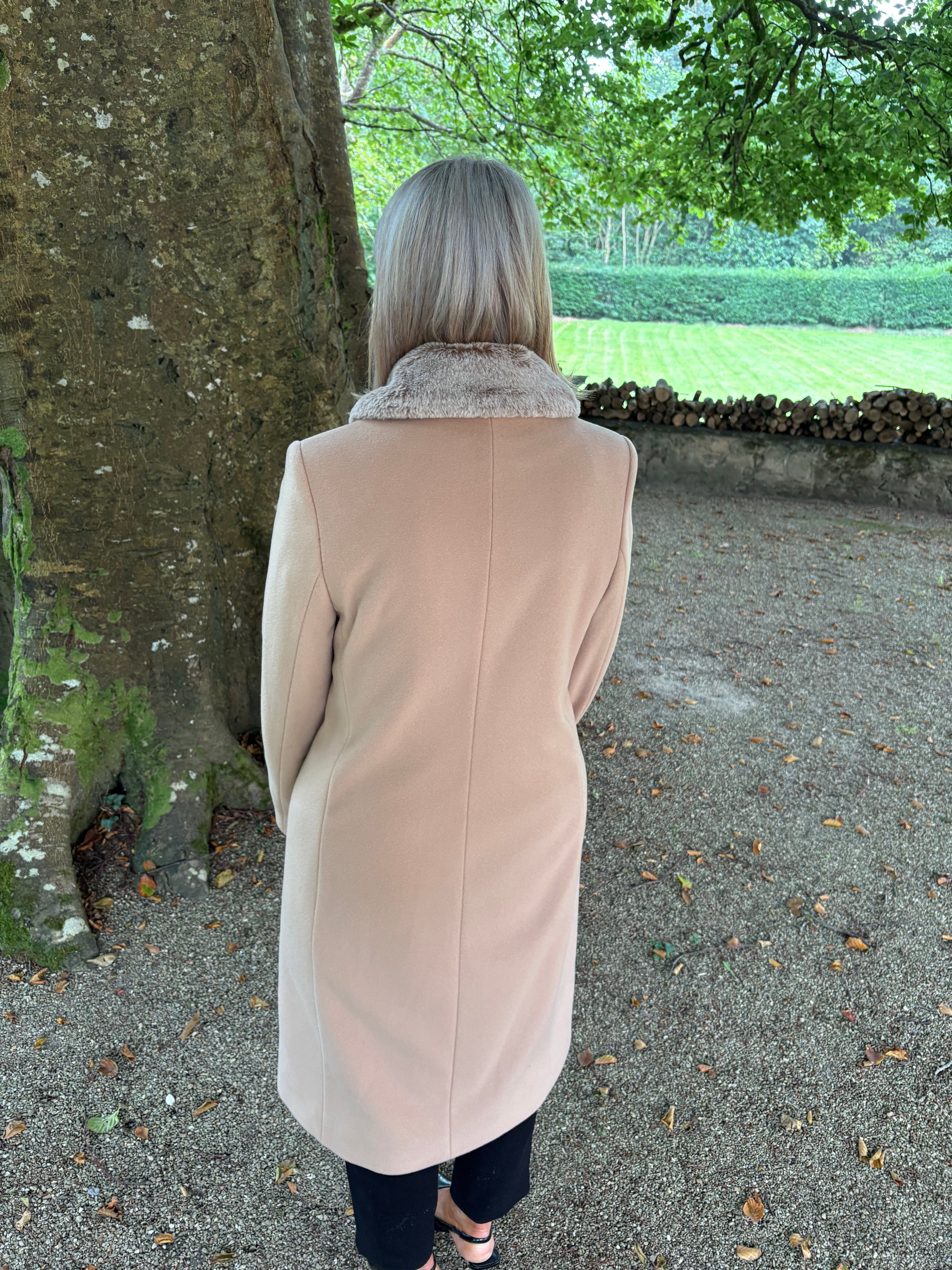 Christina Felix Wool Coat with Fur Collar