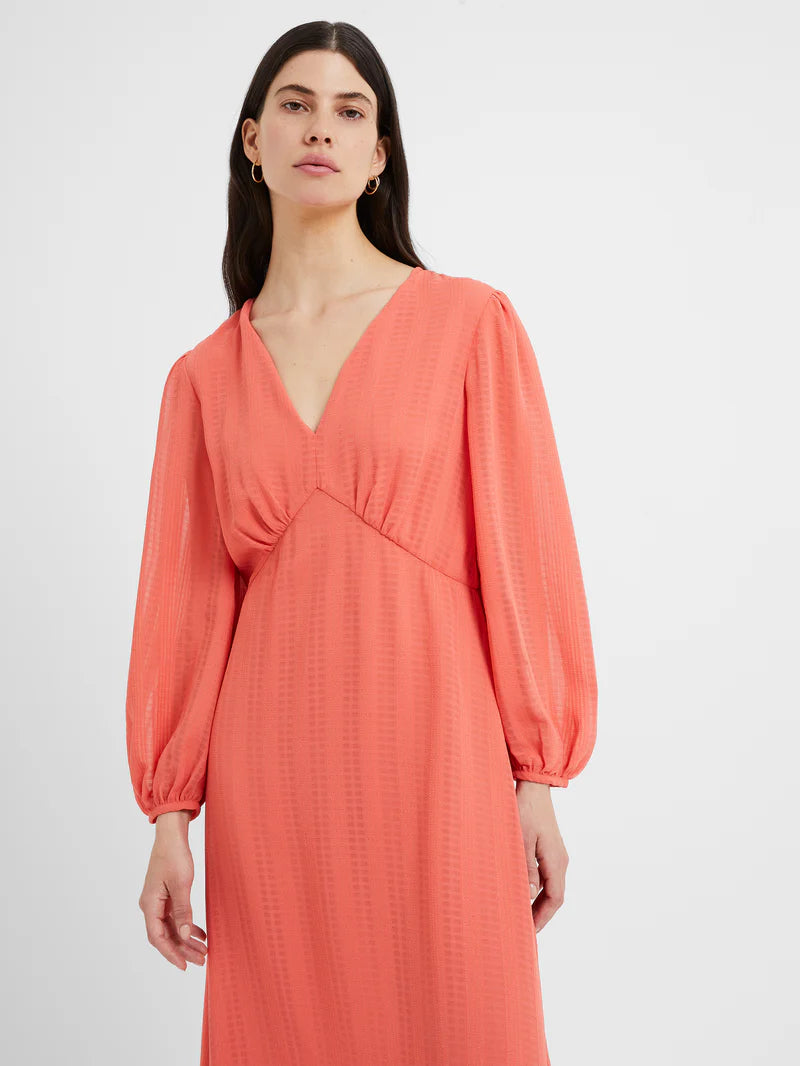 Great Plains Desert Check Midi Dress , Hot Coral