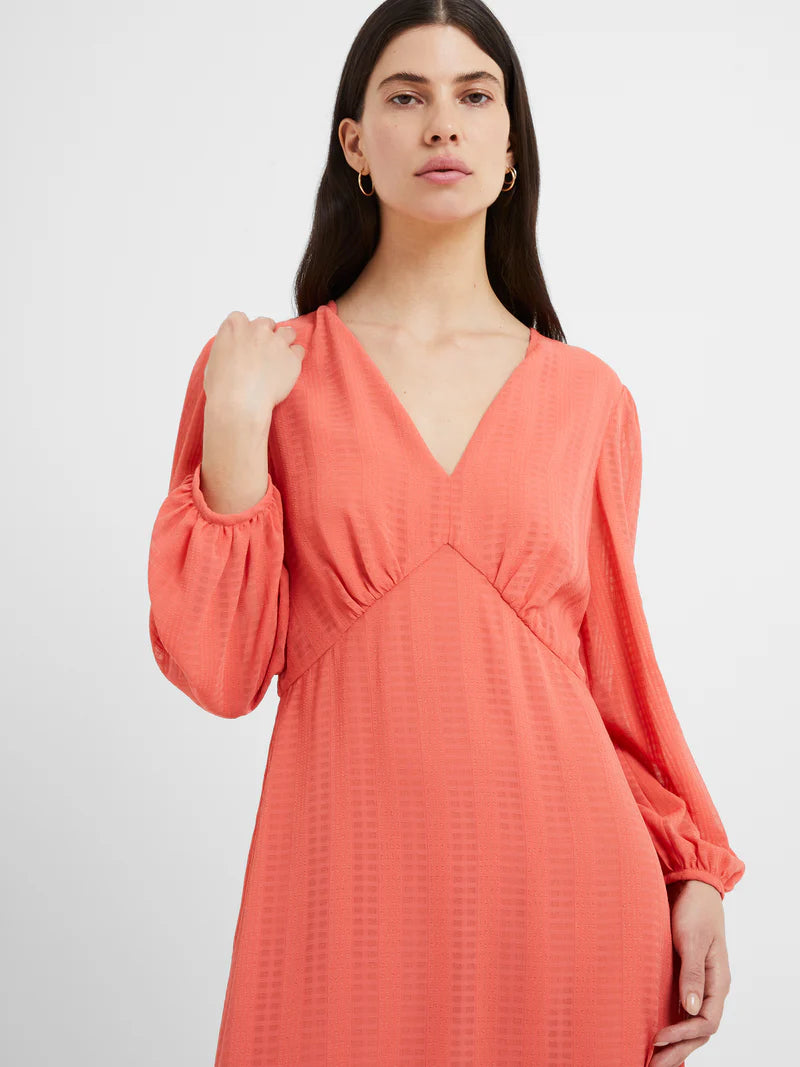 Great Plains Desert Check Midi Dress , Hot Coral