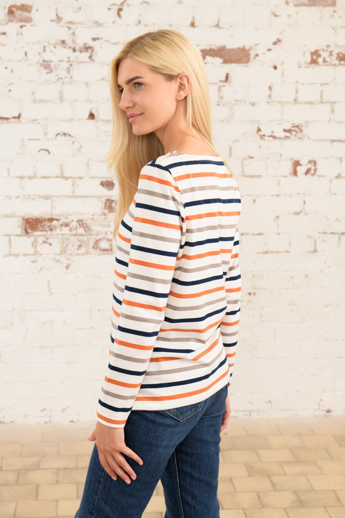 Lighthouse Causeway Striped Top , Mocha