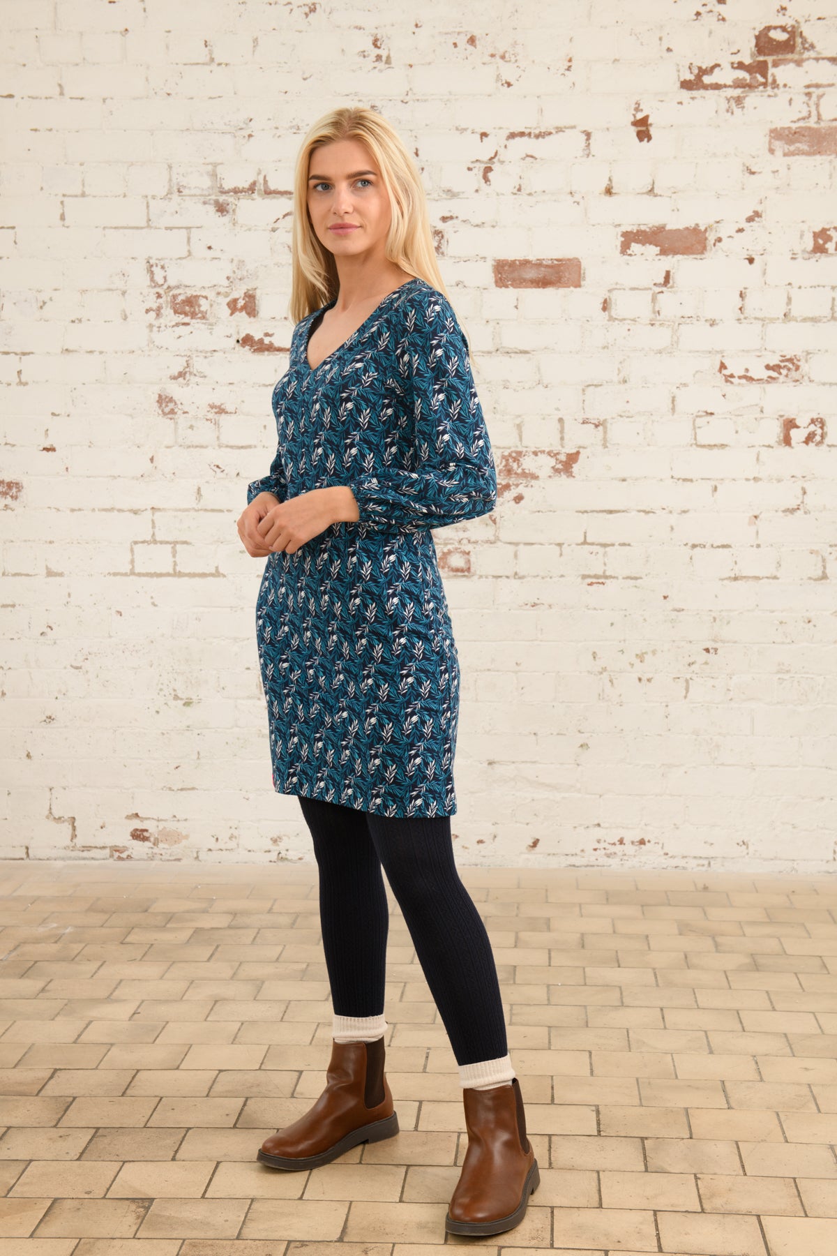 Lighthouse Isla Print Dress , Teal Leaf
