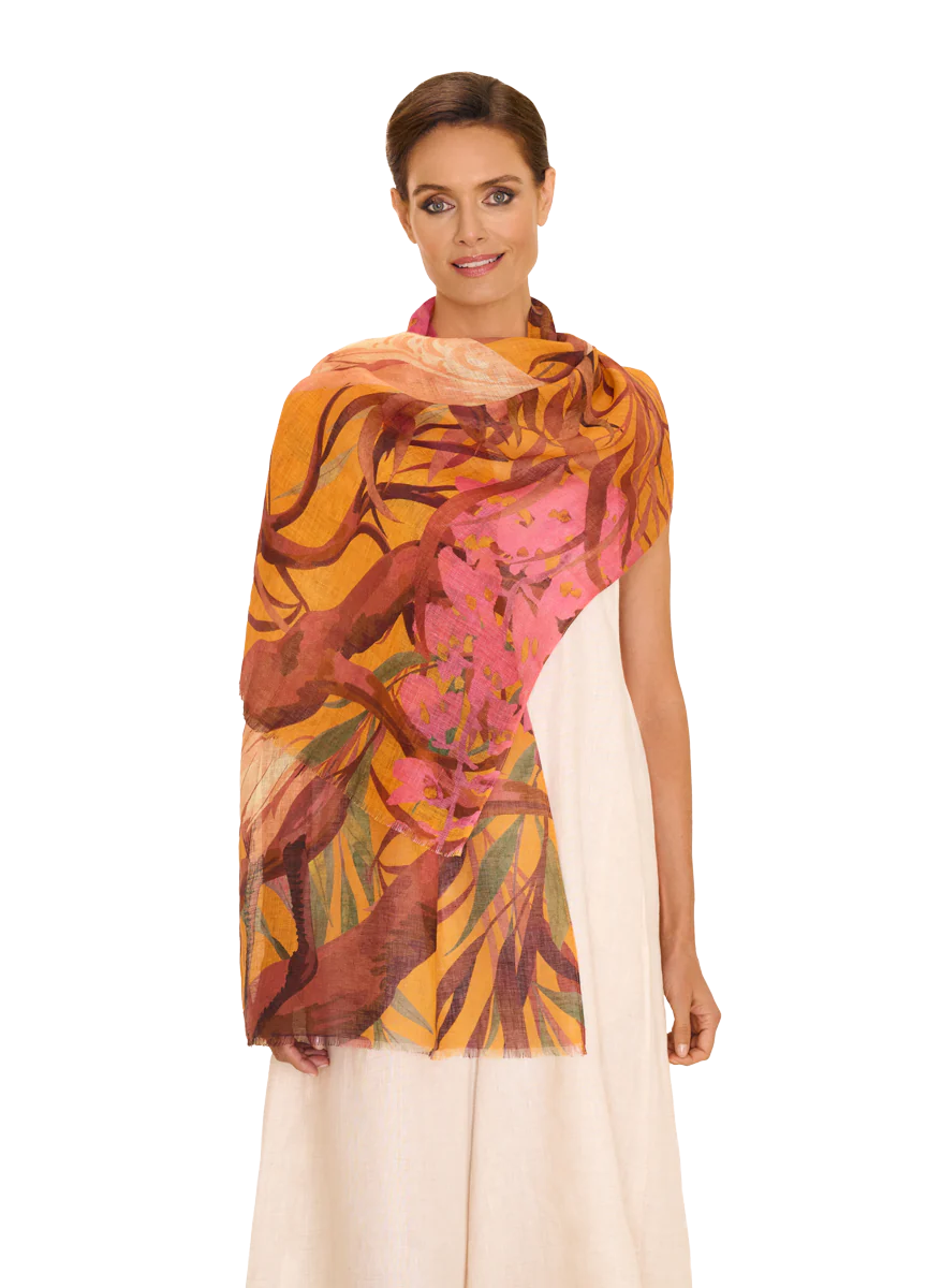 Powder Oriental Crane Scarf