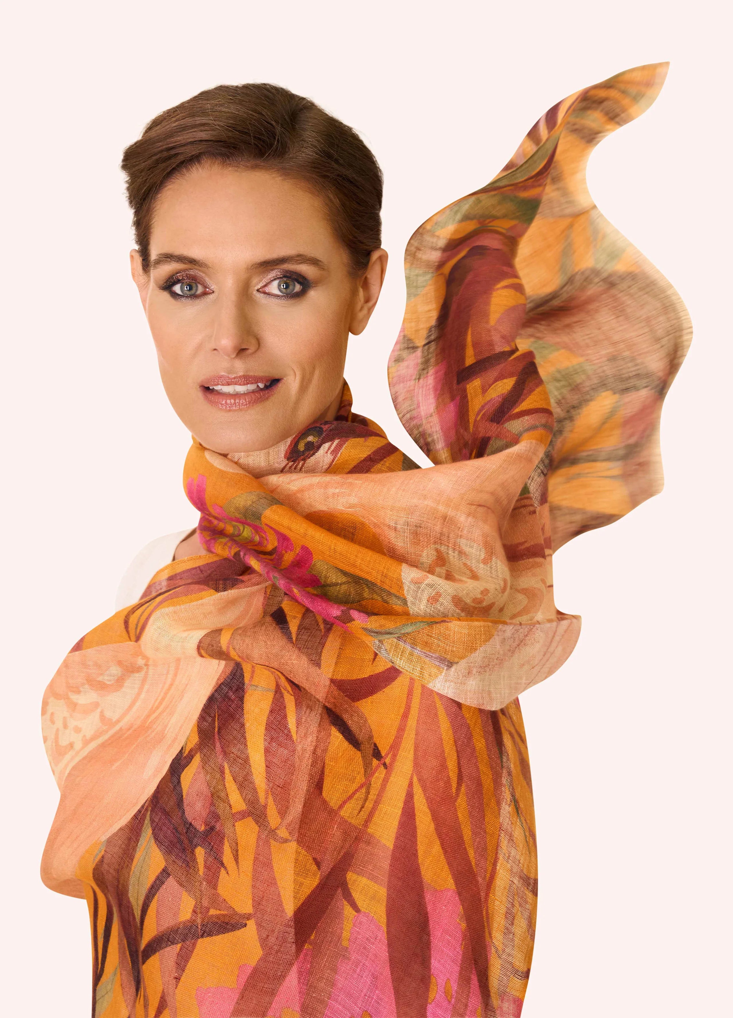 Powder Oriental Crane Scarf