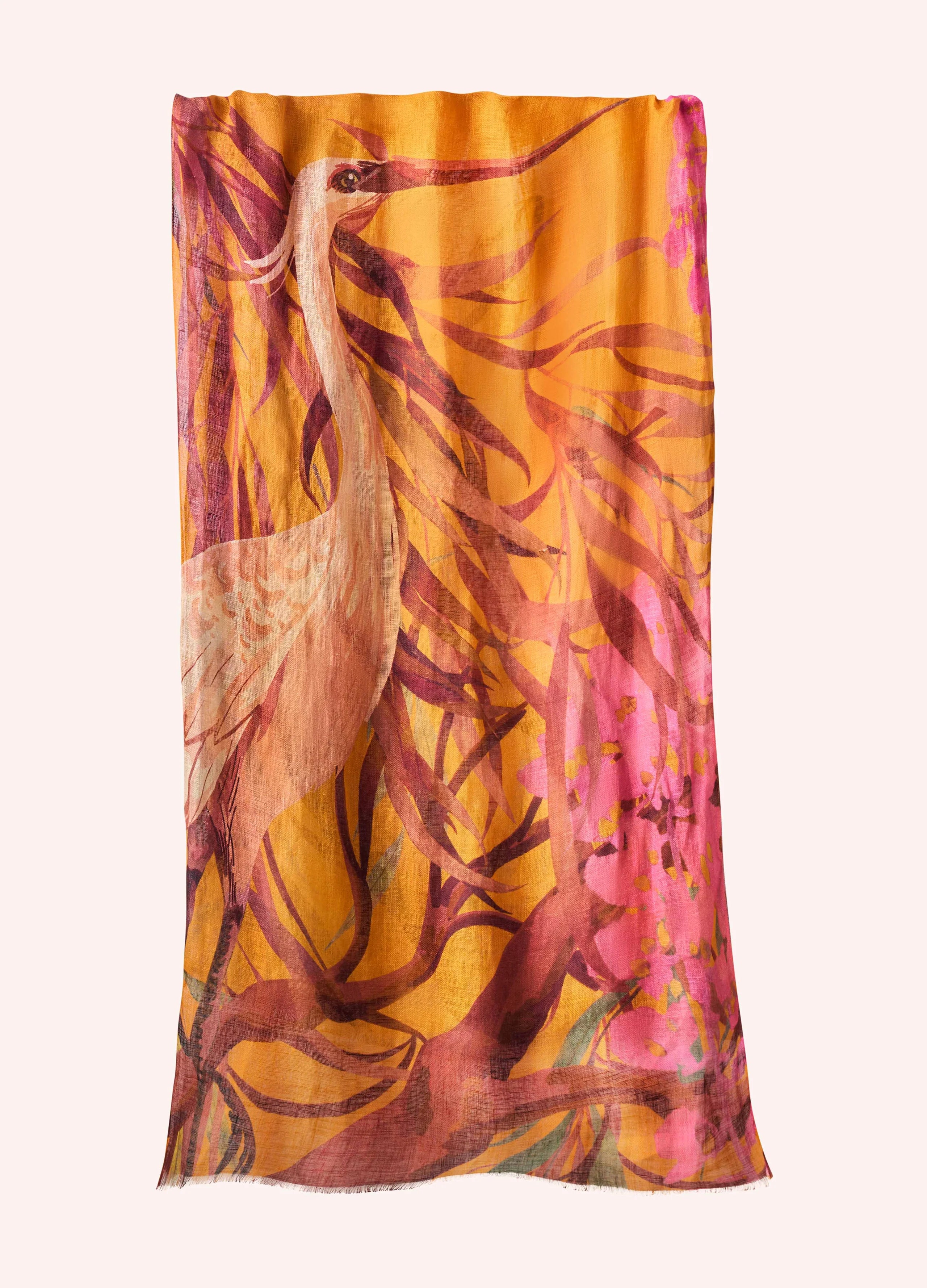 Powder Oriental Crane Scarf