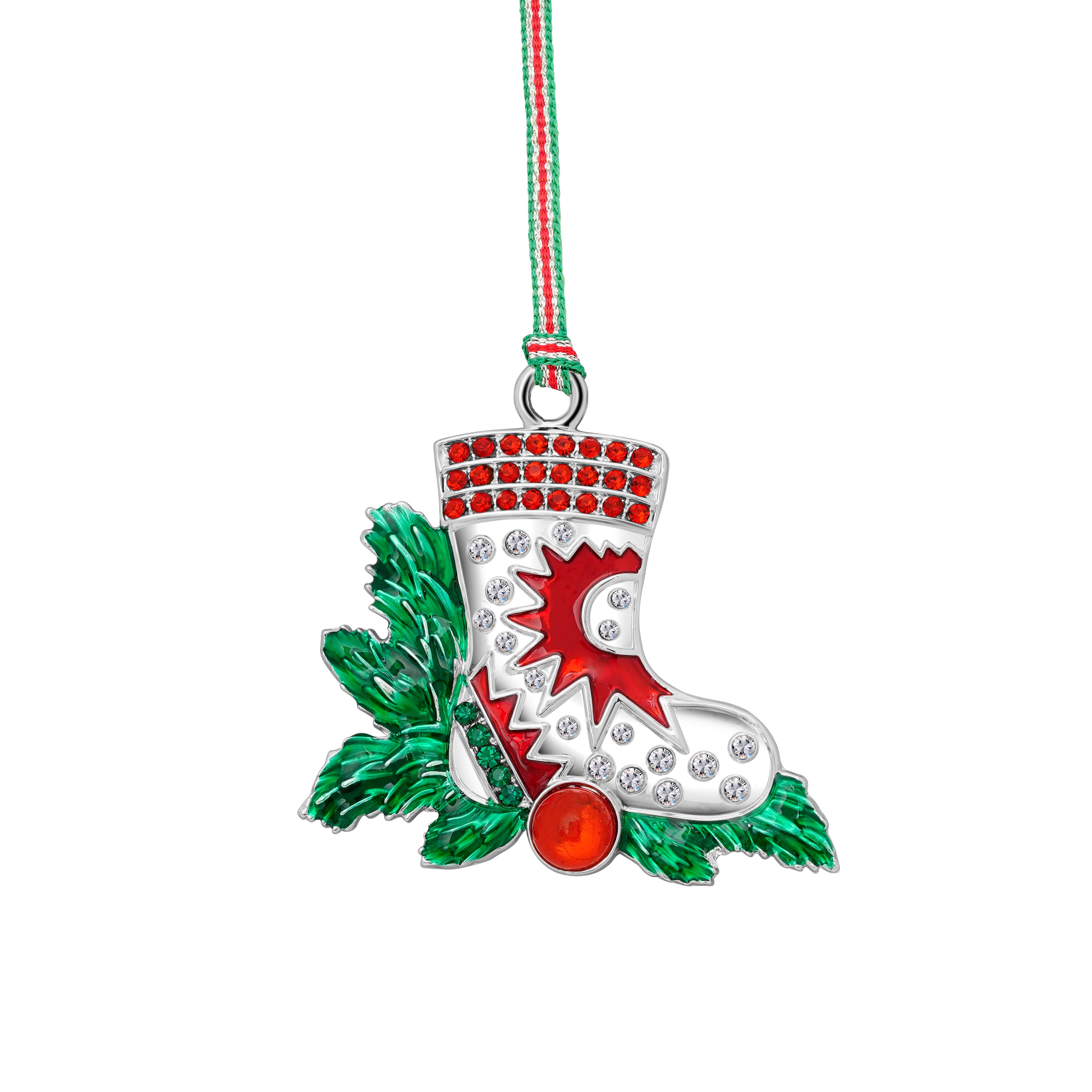 Newbridge Silverware | Boot with Red Stones Christmas Tree Decoration