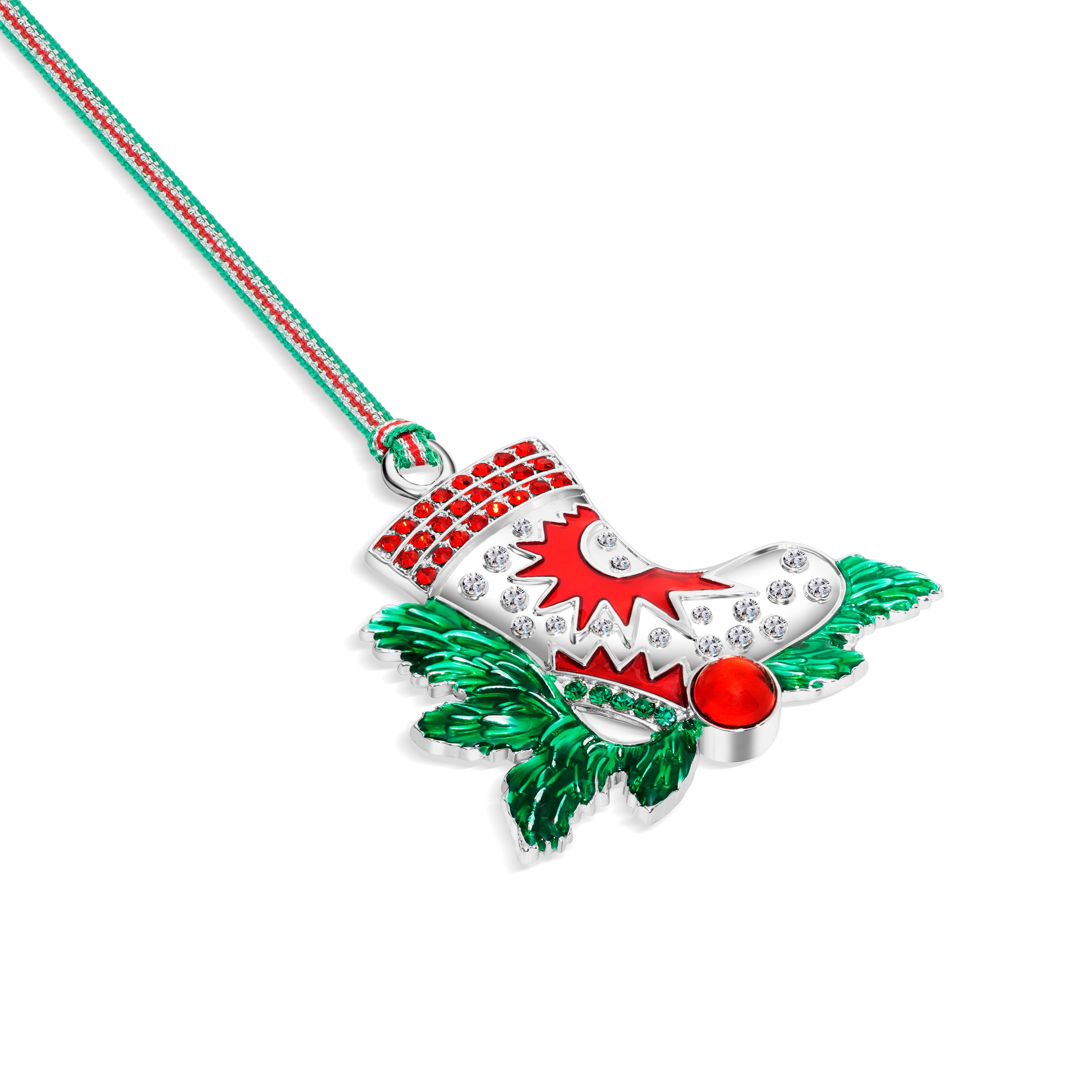 Newbridge Silverware | Boot with Red Stones Christmas Tree Decoration